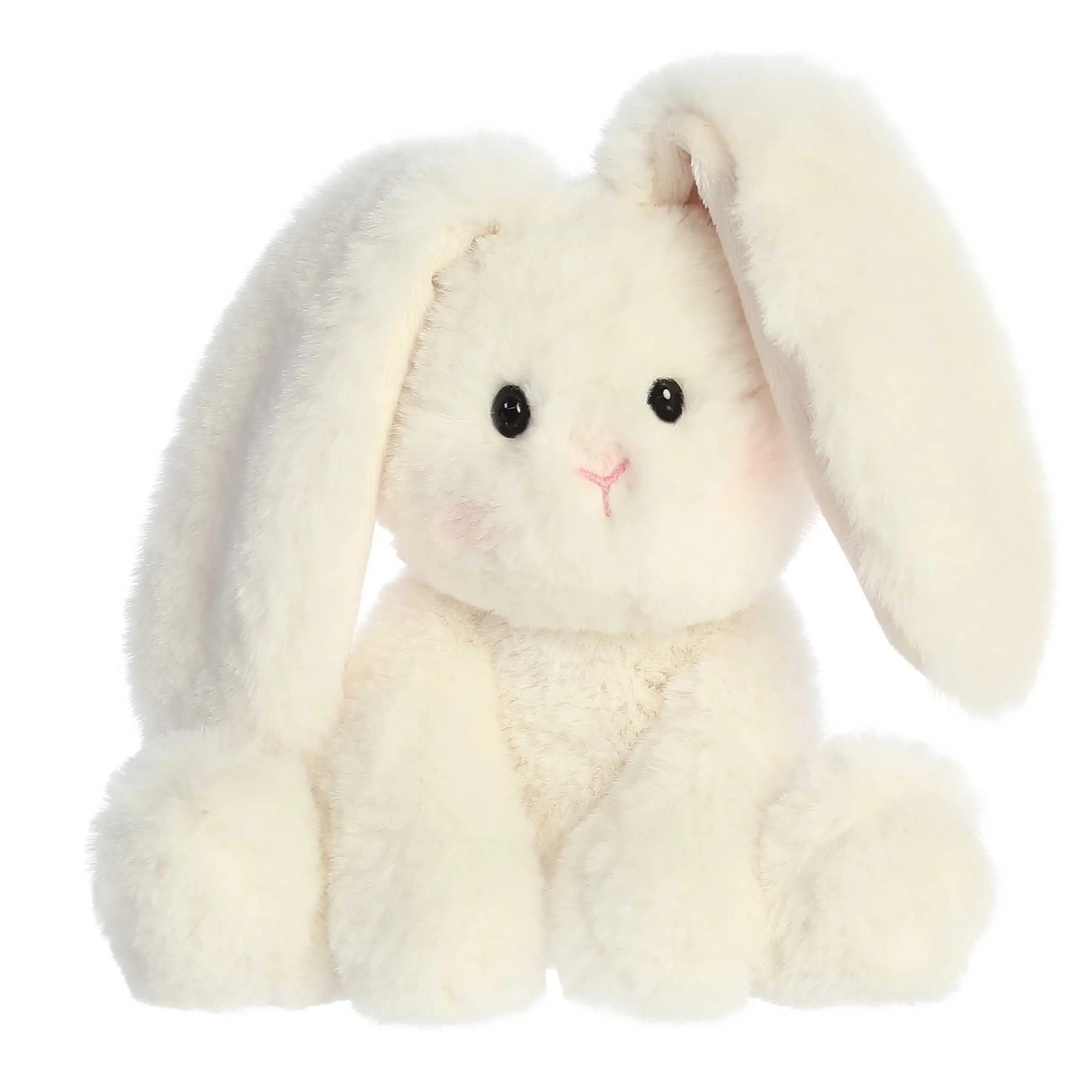 Candy Cottontail Plush - Crafted with an ultra-soft, huggable body and featuring a sweet, expressive face adorned with sparkling black eyes and a tender pink nose, this bunny invites endless cuddles and companionship. Its long, floppy ears drape gracefully, offering a soothing experience with every stroke or playful twist. Complete with a cute rainbow tail, this snuggly bunny plush treasure promises to bring joy and comfort into your life, creating memories that will last a lifetime.  Approximately 14&quot; tall.