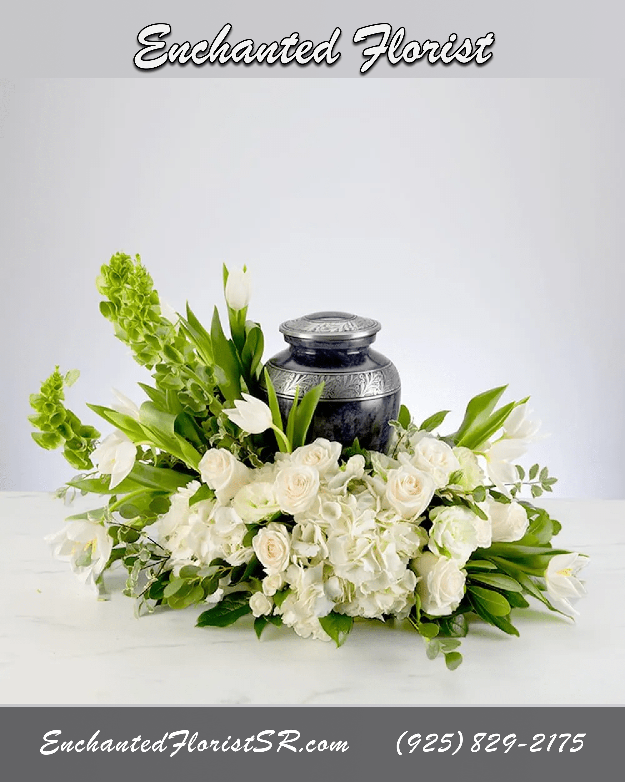 Tranquil - Urn Wreath - An all white tribute, this urn wreath is pure and tranquil. Featuring a variety of white flowers, this urn arrangement compliments the beauty of life. 