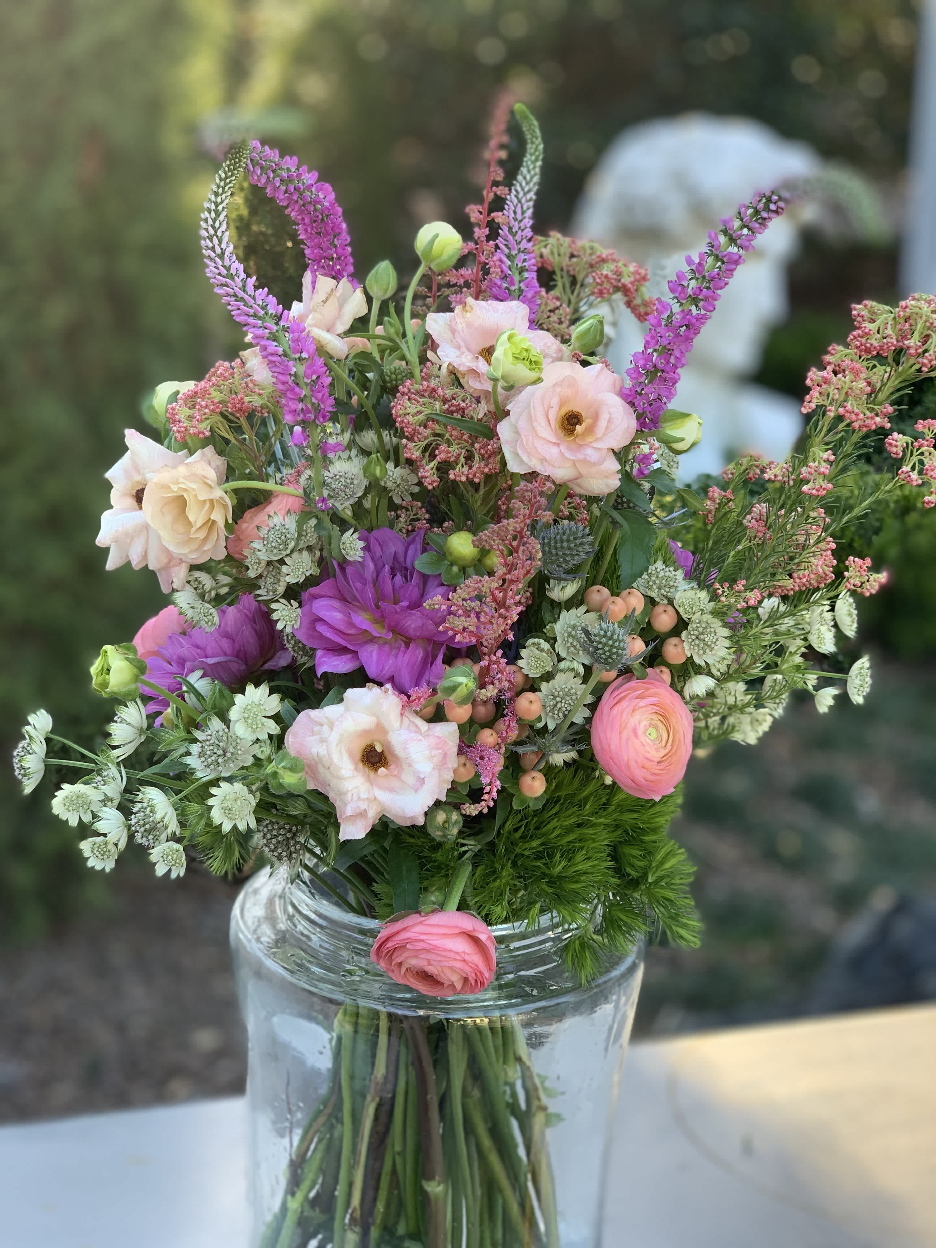 the &quot;Anne&quot; - This sweet compact bouquet is bursting with all the bright colors of Springtime! The variety of textures and shapes paired with its radiant palate, make this little bouquet a showstopper!