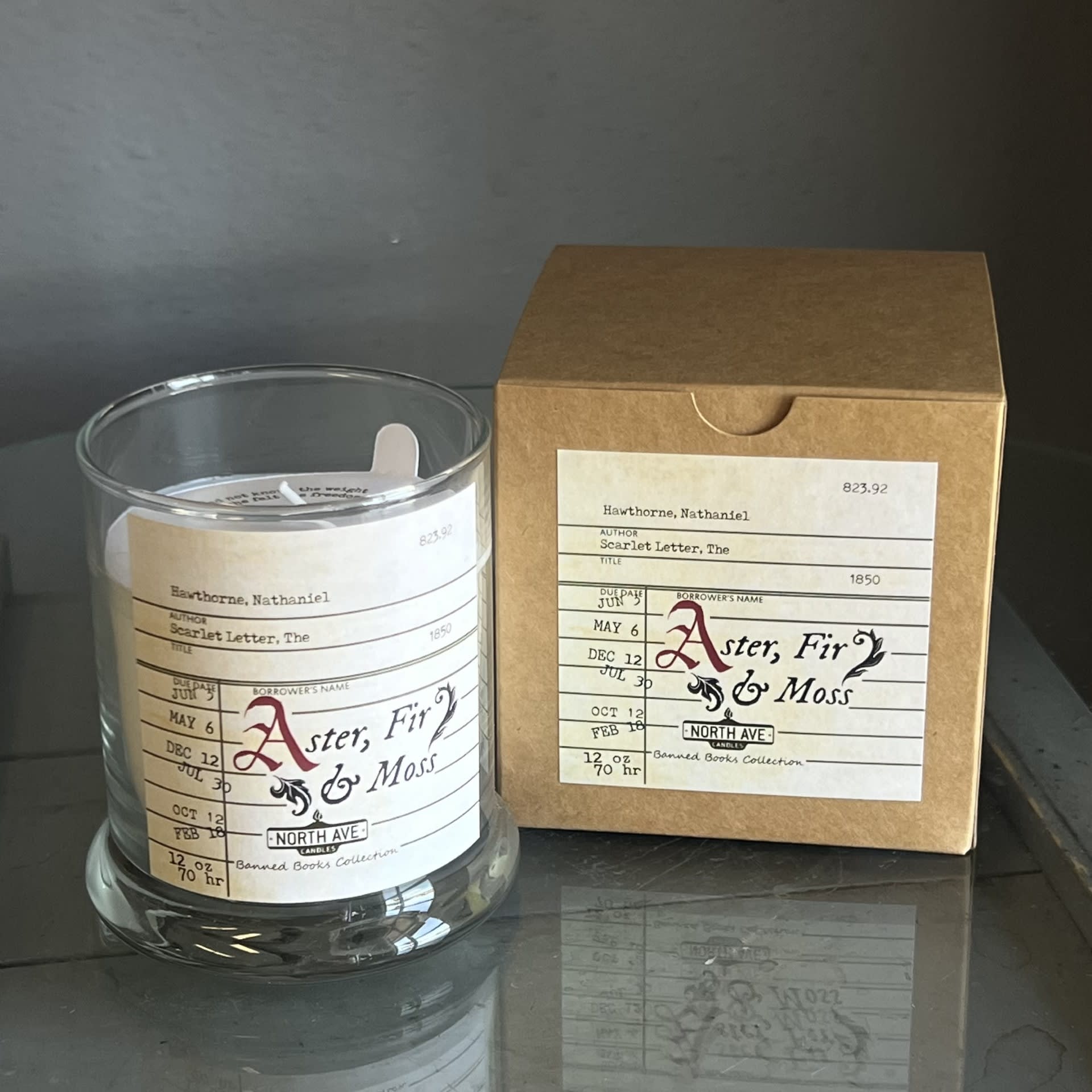 The Scarlet Letter Candle  - This candle is based off of the classic book by Nathaniel Hawthorne, and is scented as Aster, fir, and moss. This fun themed candle is a perfect birthday, holiday or anniversary gift for your book-loving loved one! 