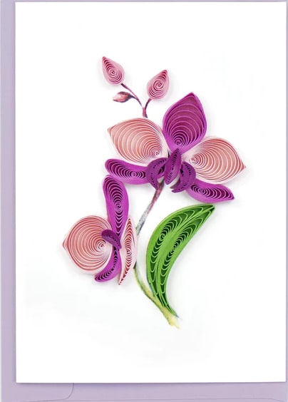 Orchid Mini Card  - Orchid Enclosure Mini Card Blank inside for your message, 2.5&quot;x 3.5&quot; Hand crafted quilling card.