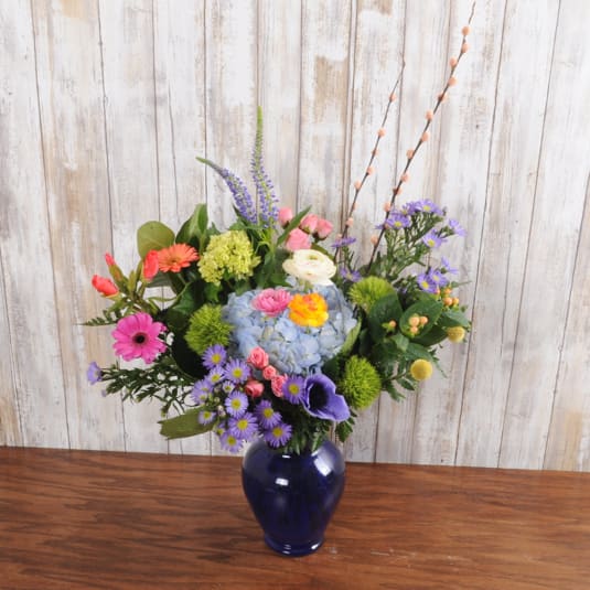 Once in a Blue Moon - Local Flower Alert! Enjoy a colorful fresh arrangement with some of our fresh local flowers!