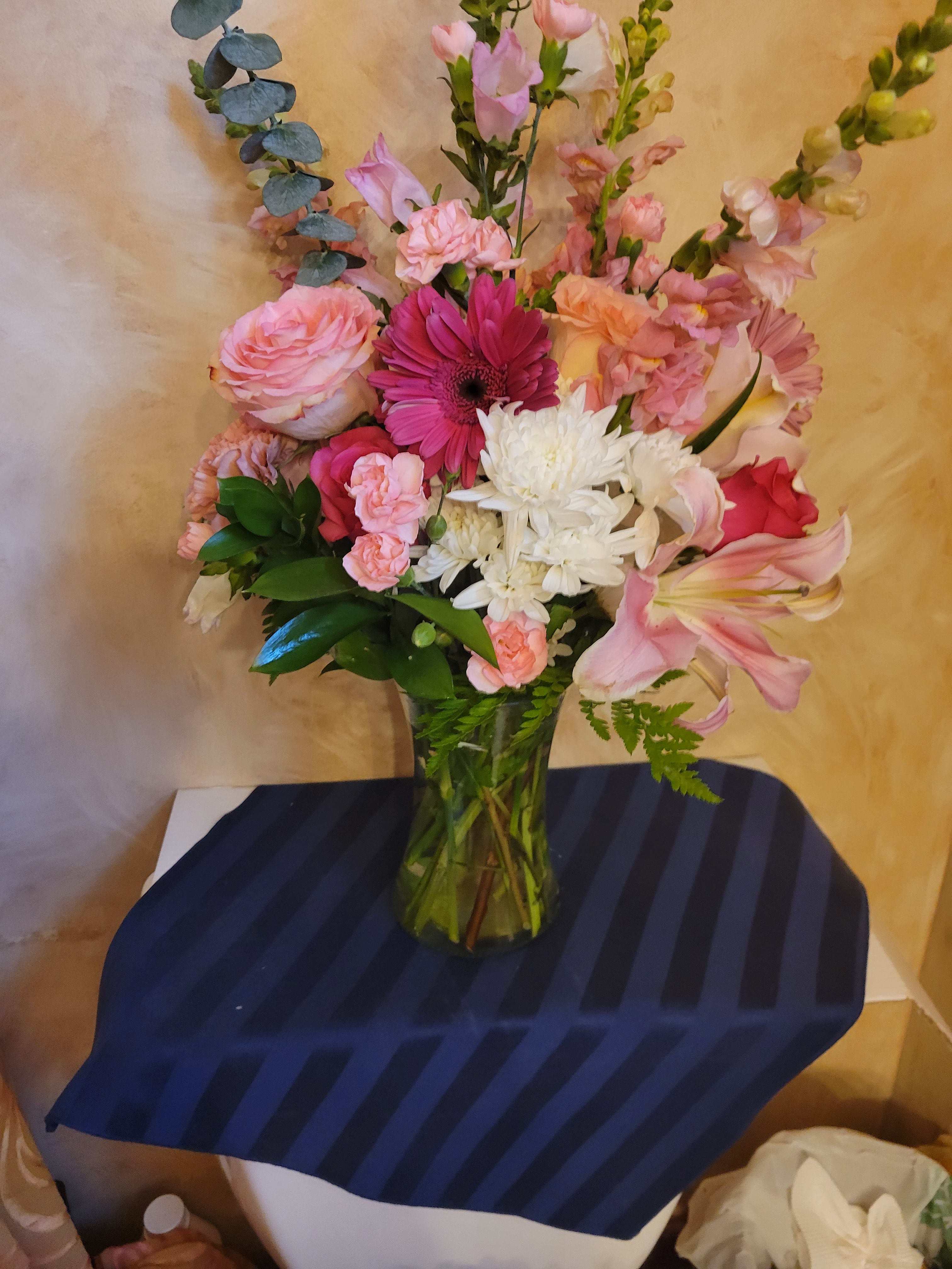 Colorful Mom - Give mom a delightful bouquet with lilies, Gerber daisies, and roses