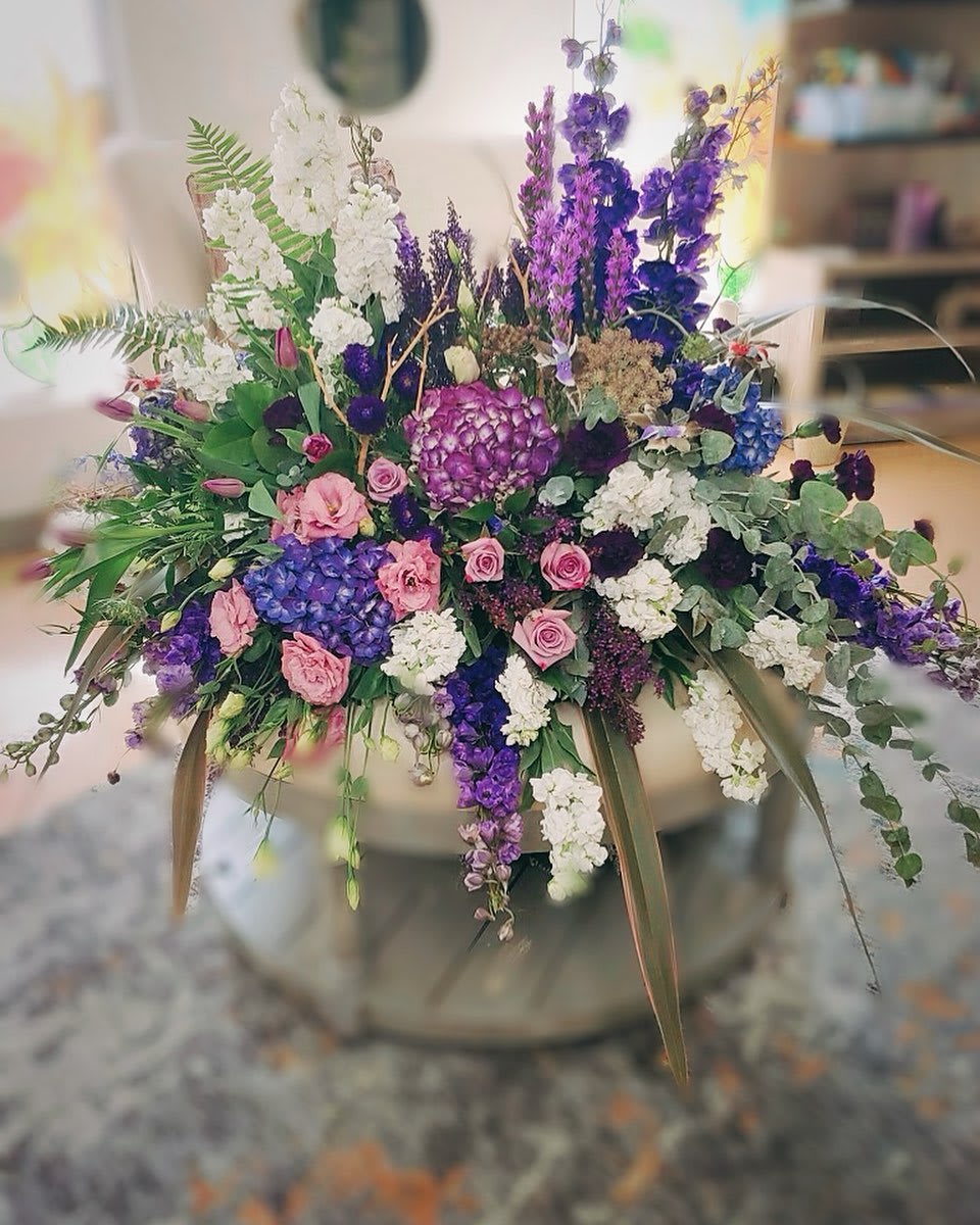 Garden of Grandeur Casket Spray   - Tribute of lush lavender, purple and white blooms. 