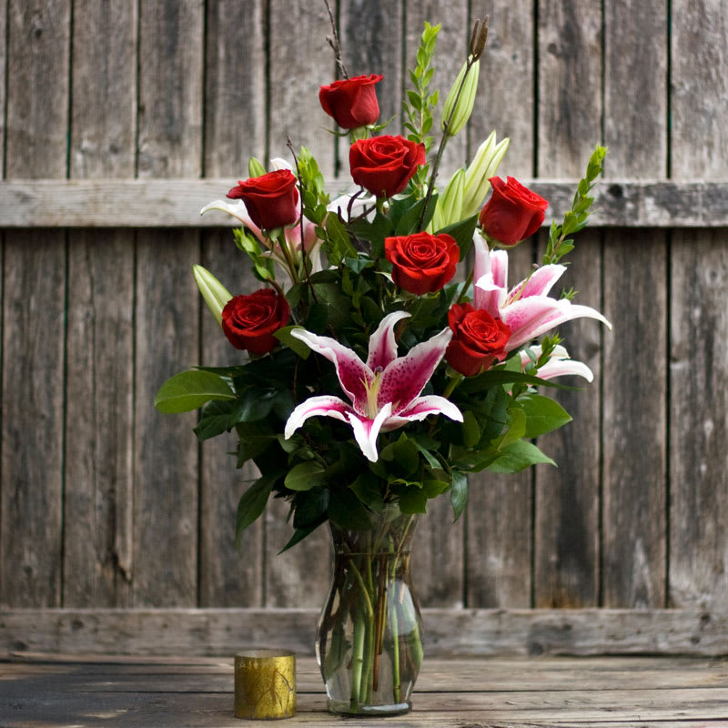My Love Bouquet  - One of our most popular arrangements. This romantic arrangement of fragrant stargazer lilies and red roses will let your loved one know just how great the memories have been. Perfect for any occasion of love. 