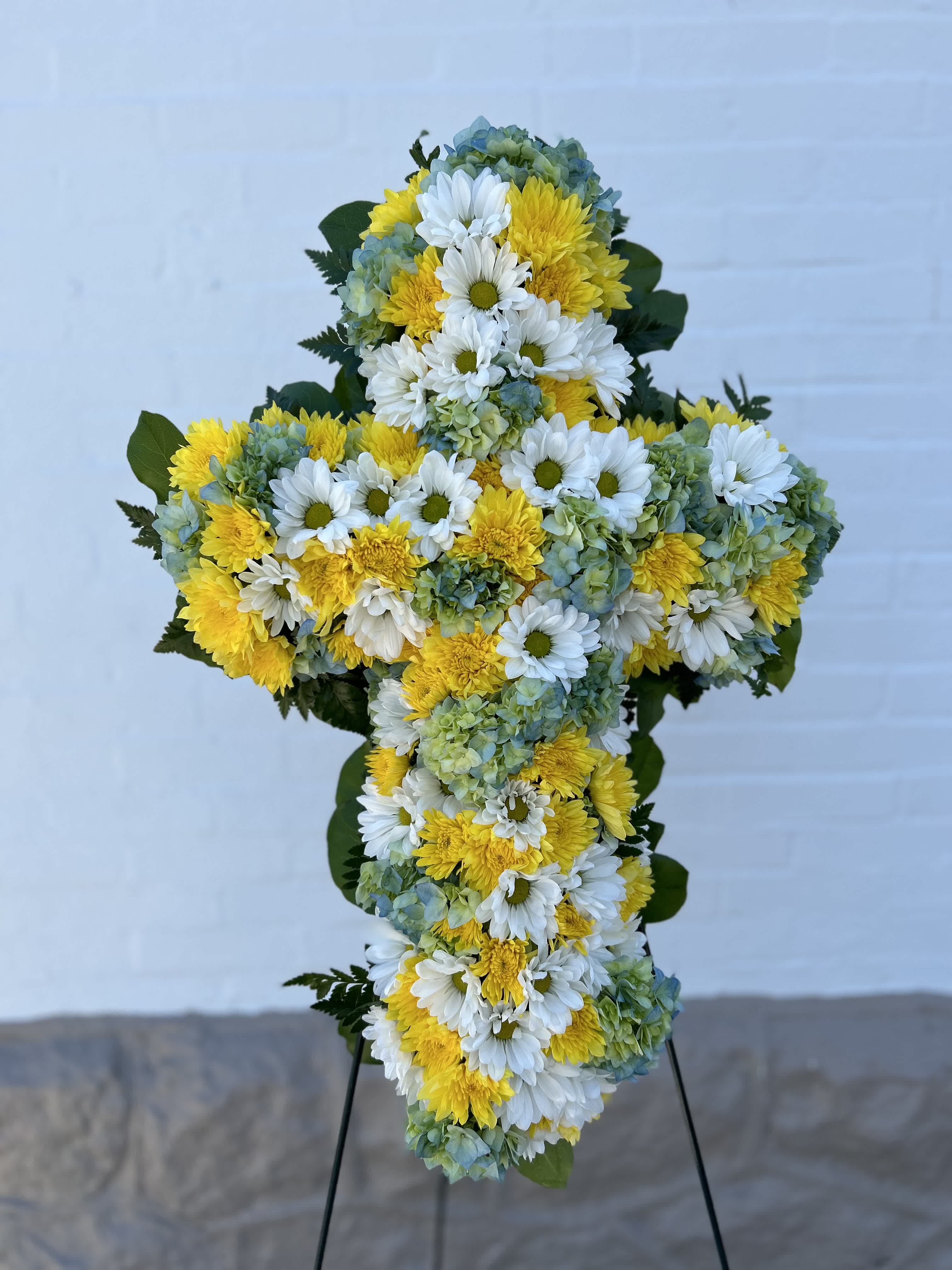 Eternal Grace Cross - This cross of seasonal blooms will be sure to honor your friend or loved one. (20&quot; Cross in photo)