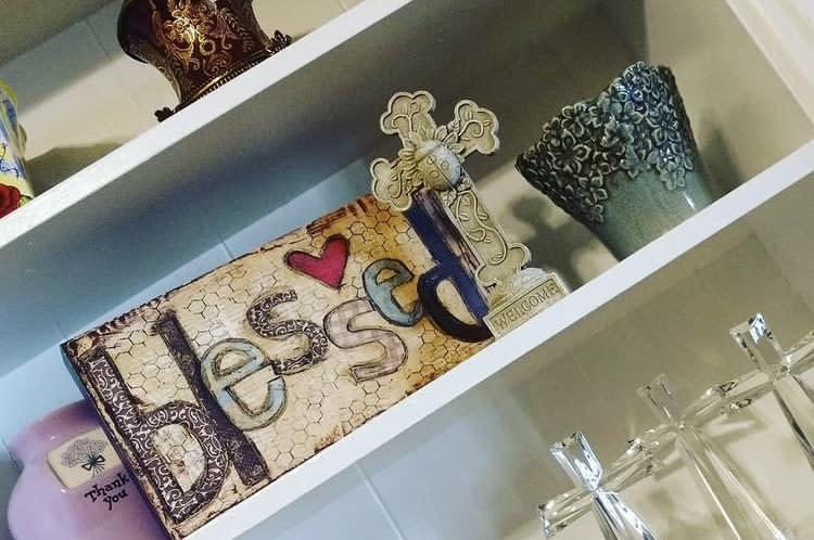 Blessed Decor  - Wood box shelf sitter. Colorful. Blessed lettering
