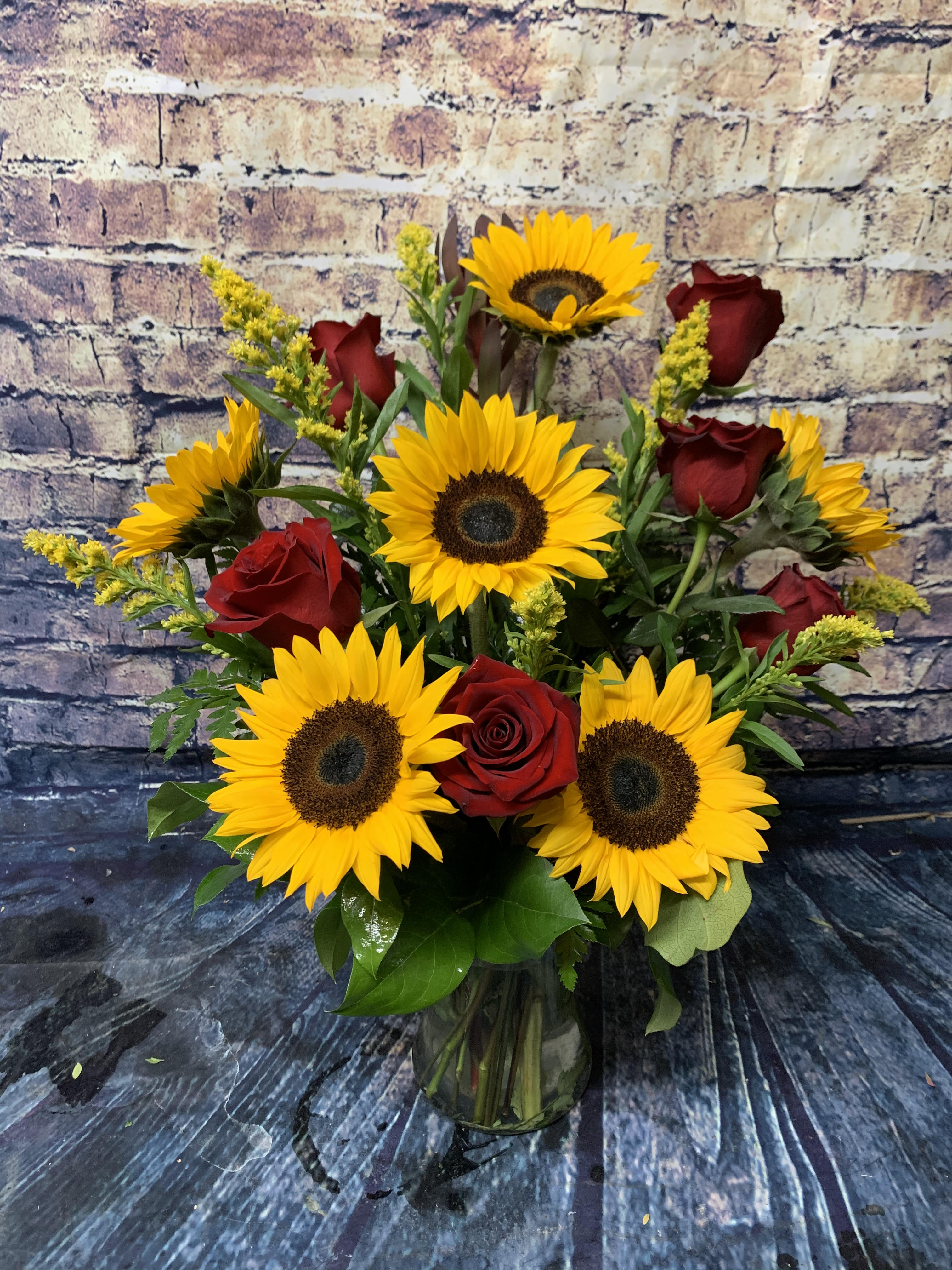 Lavish Sunflower and Rose Bouquet  - Who doesn't love Sunflowers and Red Roses???  A lovely combination any time of the year and any occasion!