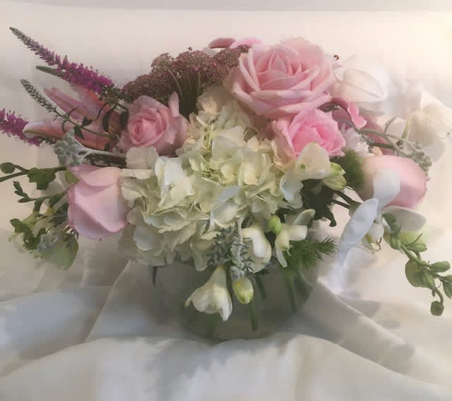 Elegant PInk Flowers - Centerpiece with pale pinks and whites.