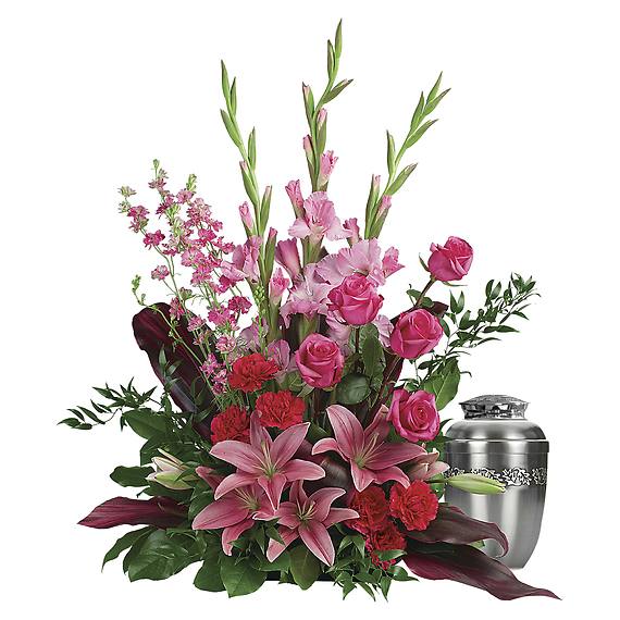ADORING HEART - Bold and beautiful, this heartwarming pink and red arrangement is an elegant show of sympathy at the memorial service.  