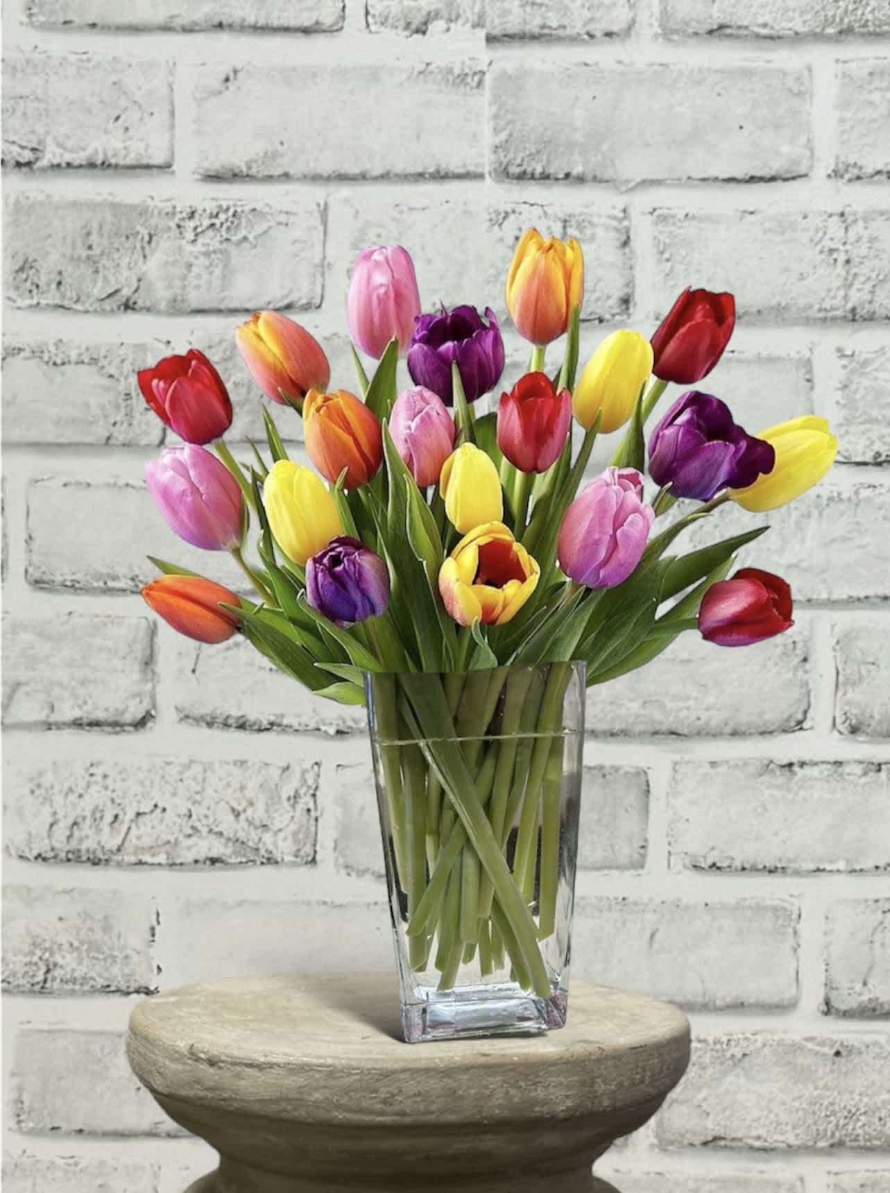 TIMELESS TULIPS  - The first sign of spring 2020 assorted color, tulips, arranged in a glass vase