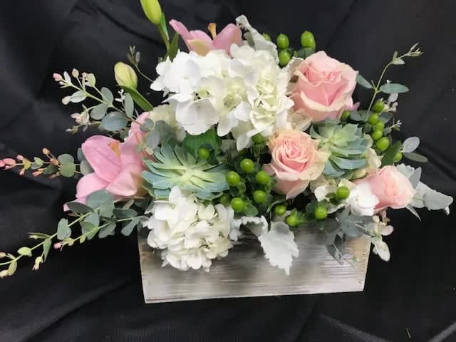Mom's Favorite - Box of Flowers Filled with hydrangea rose and succulents and assorted flowers 