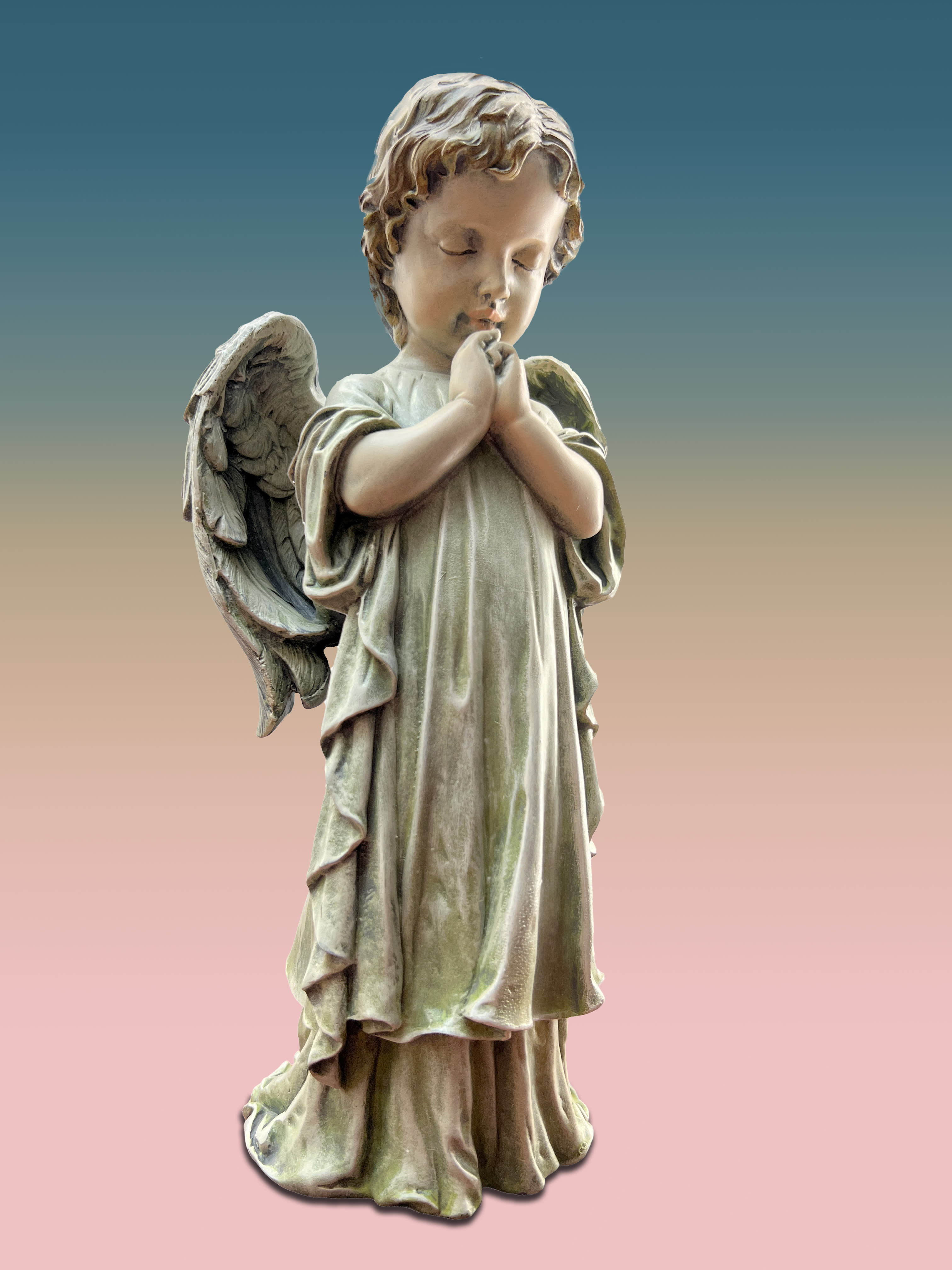 Praying Angel Boy - Resin sculpture Can be bought separately or displayed within a floral arrangement.