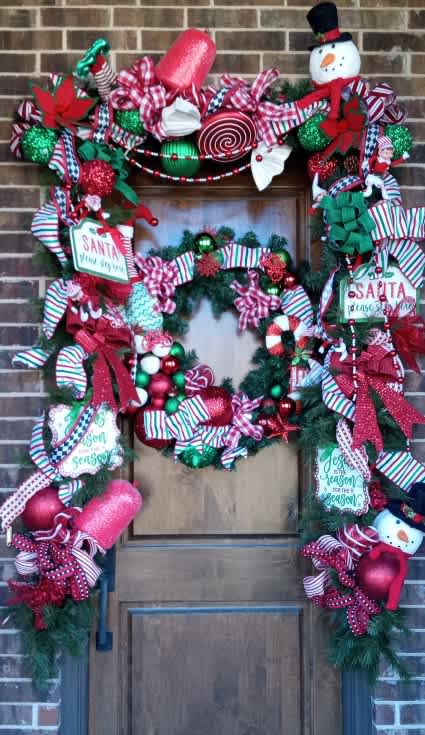 Custom Garland Wreaths - Custom one of a kind garland &amp; wreath for your door, staircase, or fireplace. In delivery instructions please list colors wanted. We install them for free also! Happy holidays! Call for smaller options.