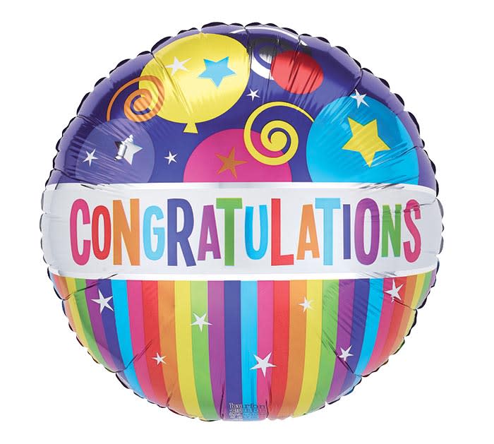 Congratulations Mylar Balloon (Styles Will Vary) - 18&quot; Mylar congratulations balloon