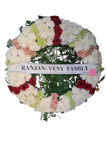 Patterned Remembrance Wreath - Funeral Wreath with Roses and carnations