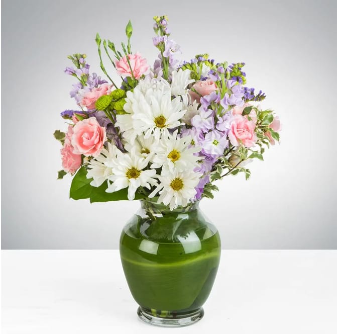 Blushing Fields by BloomNation™ Blushing Fields by BloomNation™ - This spring bouquet is the perfect gift to freshen up any home or office. This arrangement contains Roses, Stock, Carnation and other seasonal blooms. This is a great gift for a Birthday, Mother's Day, Thank You, or Just Because. APPROXIMATE DIMENSIONS: 14.5 H" X 11" W