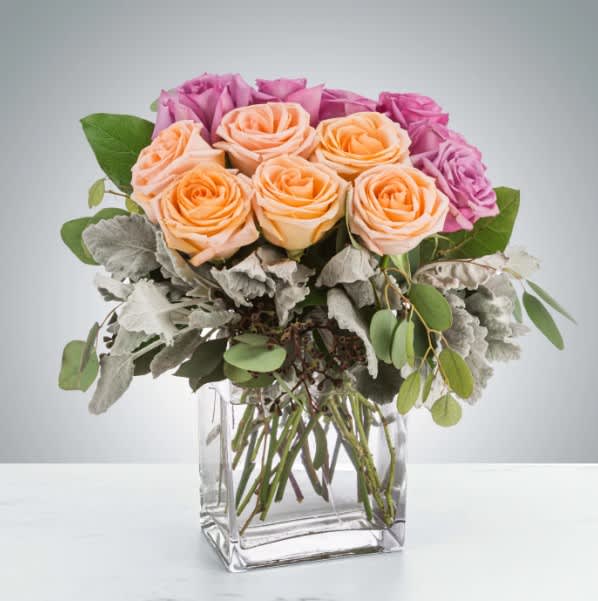 Gemini by BloomNation™ Gemini by BloomNation™ - This luxury arrangement is a lovely and soft rose arrangement that will surely make the recipient gasp. Perfect for Valentine's Day, Anniversaries, or saying "I love you". Approximate Dimensions: 15"D x 18"H