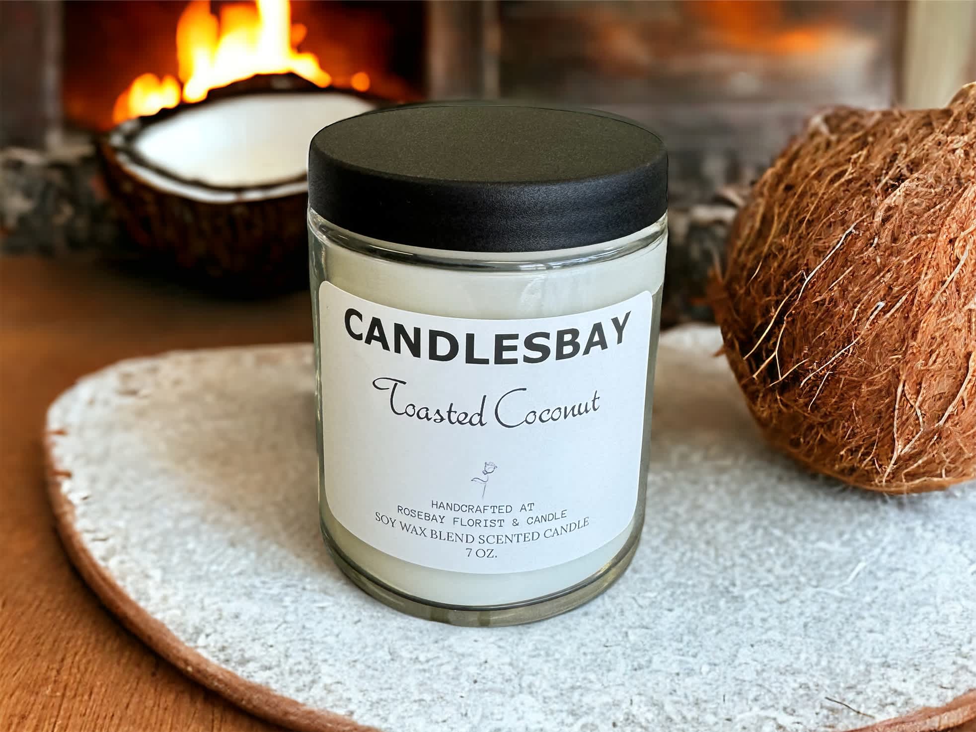 Toasted Coconut SOY WAX CANDLESBAY Toasted Coconut SOY WAX CANDLESBAY - A handcrafted scented soy blend candle at our store. The candle is 7 oz, cotton wick.