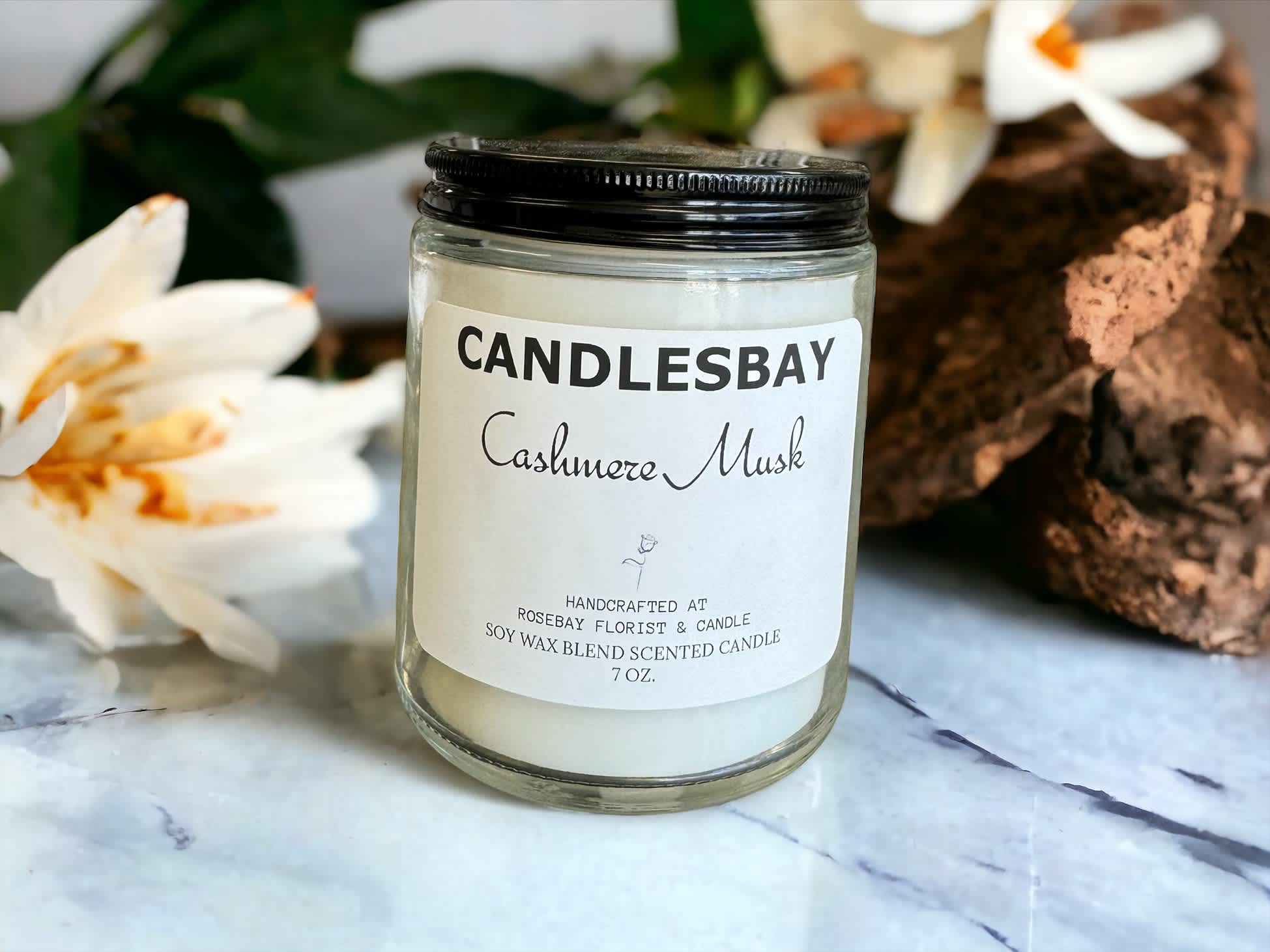 Cashmere Musk SOY WAX CANDLESBAY Cashmere Musk SOY WAX CANDLESBAY - A handcrafted scented soy blend candle at our store. The candle is 7 oz, cotton wick.