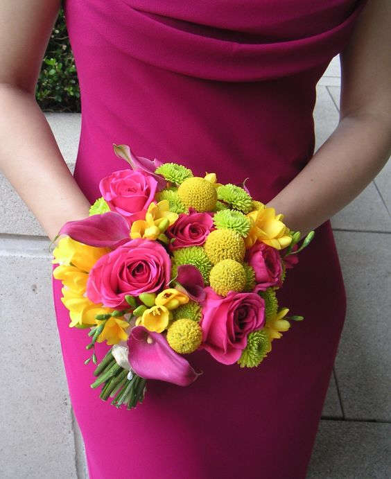 Malibu Bouquet Malibu Bouquet - Prom Bouquet with a mix of freesia, craspedia, button mums, calla lilies and roses