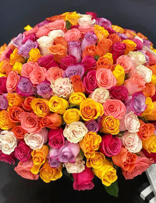100 Assorted Colors Roses - Colorful Arrangement in box, with 100 Assorted Colors Roses.