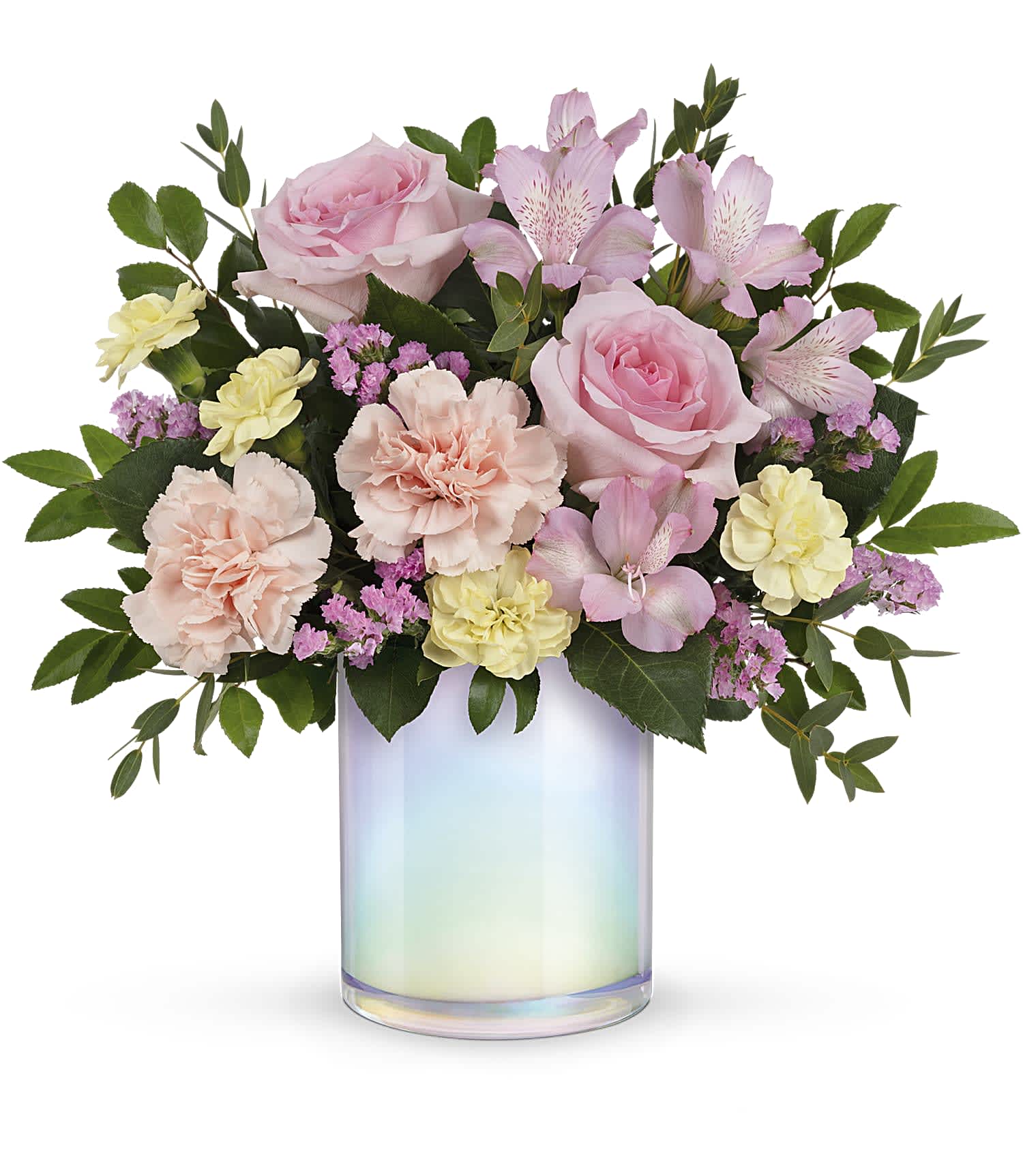 Wonderful Whimsy - Fresh as a spring breeze, this whimsical, blush-hued bouquet is presented in a white glass cylinder with magical pearlescent finish.