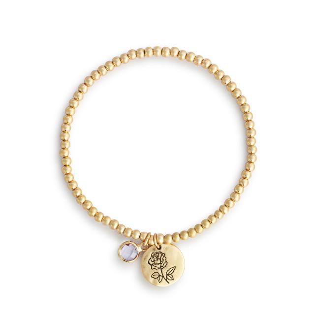 June Birthstone Flower Charm Bracelet - June Birthstone and Flower of the Month Charm Bracelet. Size: 2.5&quot;dia. with .5&quot; charm Materials: CZ, Metal, Brass, Iron, Fabric, Glass