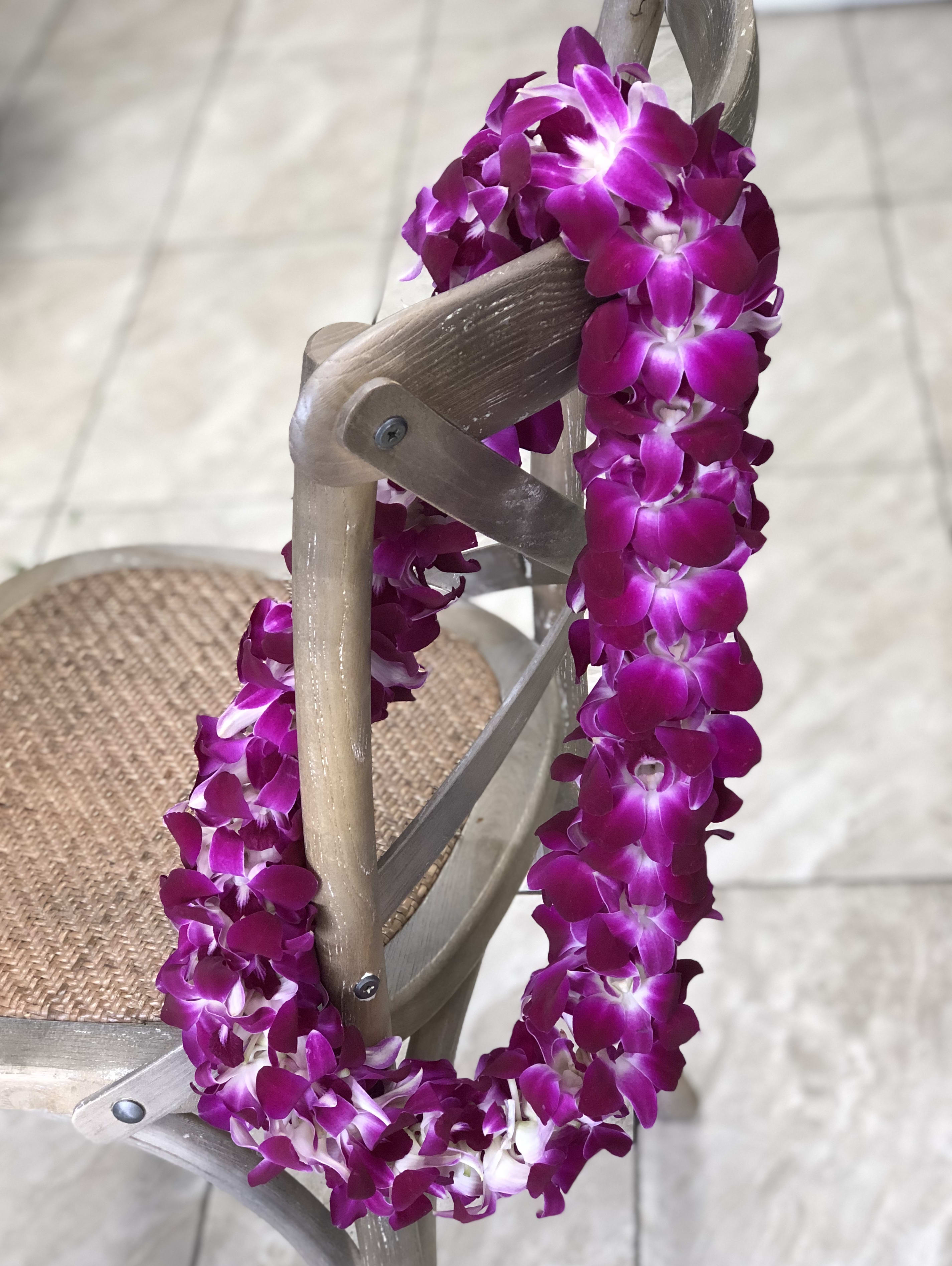 Premium Double Orchid Lei - Glendale florist - Premium Double Orchid Lei in purple.  We require a 24-48 hour notice before your desired pickup time. 