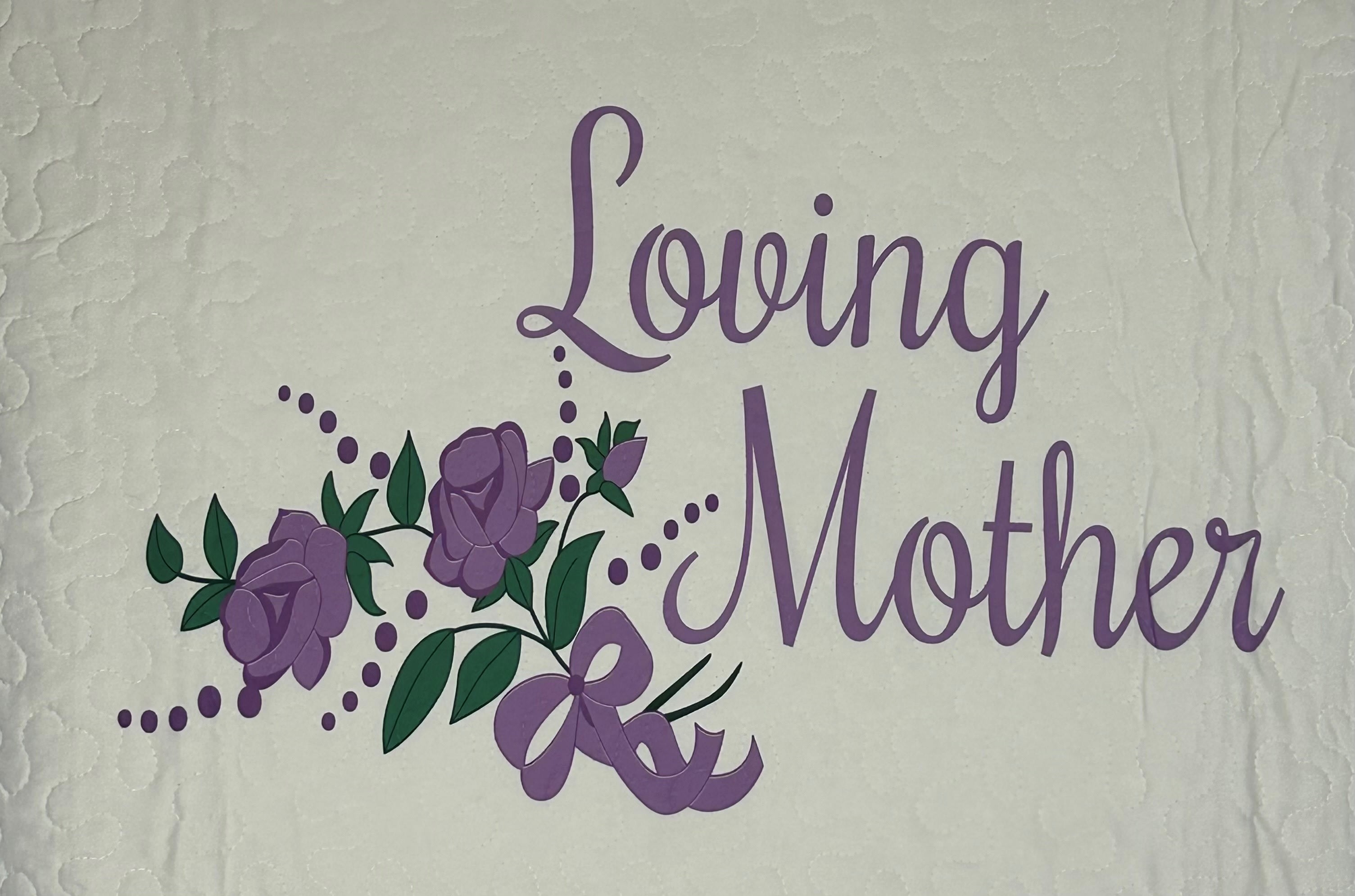 Loving Mother Lavender Quilted Throw - The sympathy throw in lavender is gorgeous and will be perfect to honor the love of a wonderful mother or send to a mother as a gift.  50 x 60  Easel is 15.00 extra, Choose Deluxe to add easel to order for presentation.