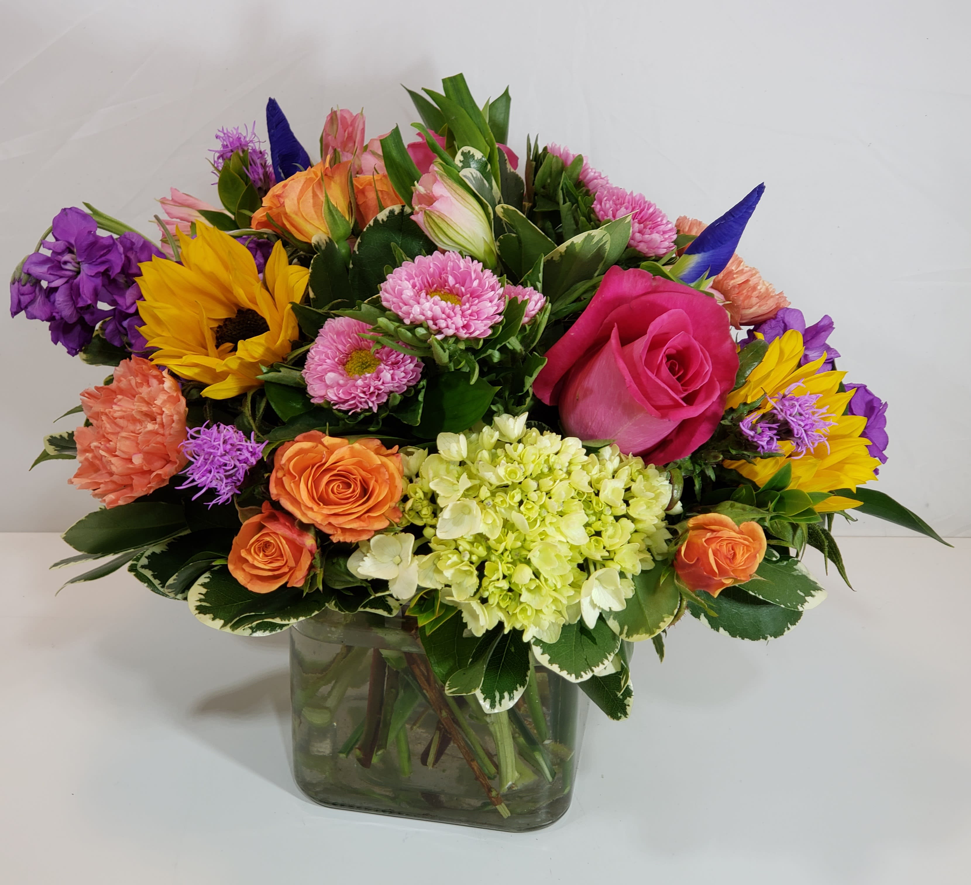 Sweet Laughter -  Large cube design of colorful long-lasting flowers for any occasion. Smile!