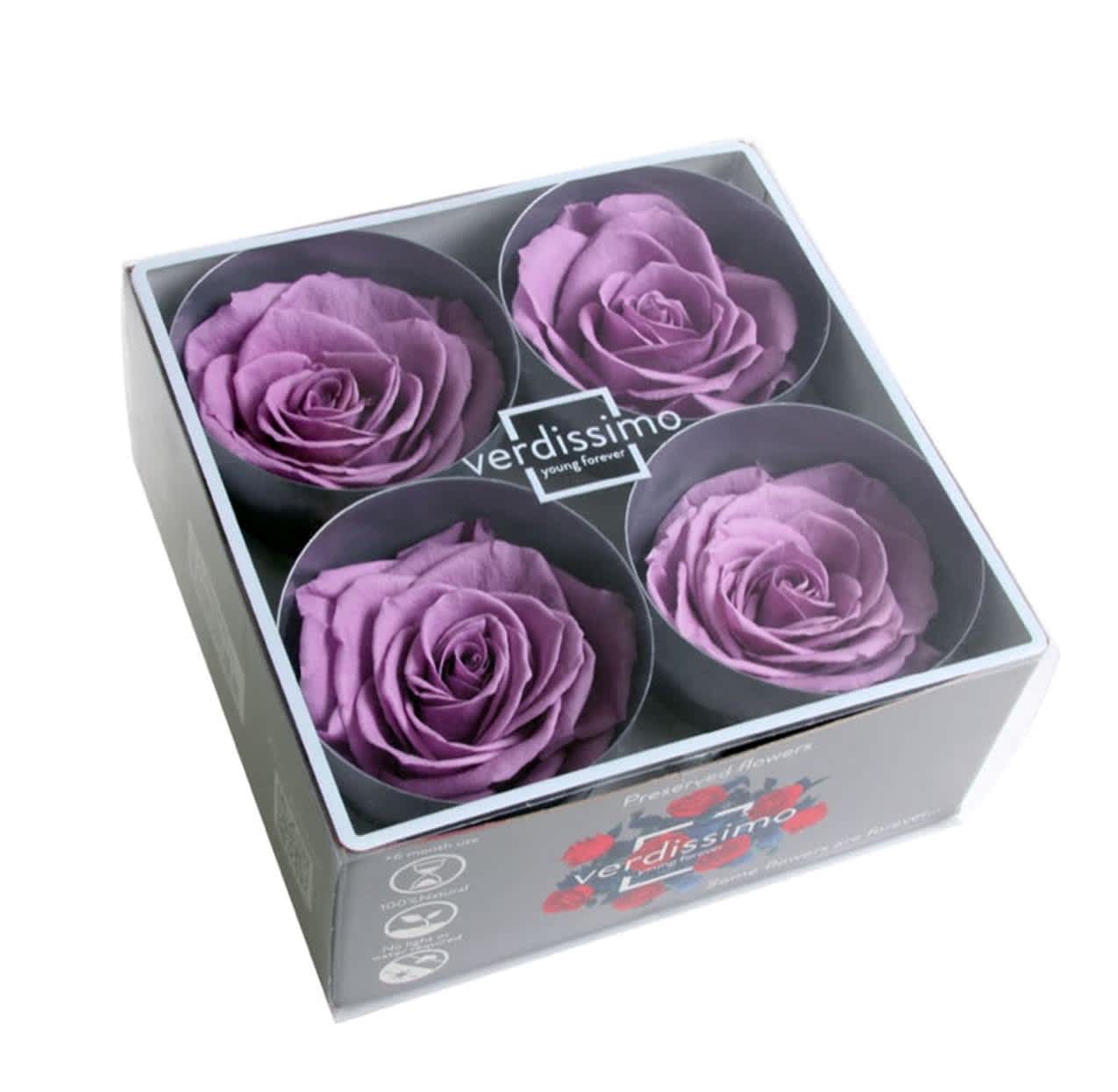 Preserved Roses - 4 pack - Lilac - Preserved roses are real roses last 1 - 5 years and require no water and no sunshine.   They make a great alternative to a fresh rose and will display its vibrant colour for years. 