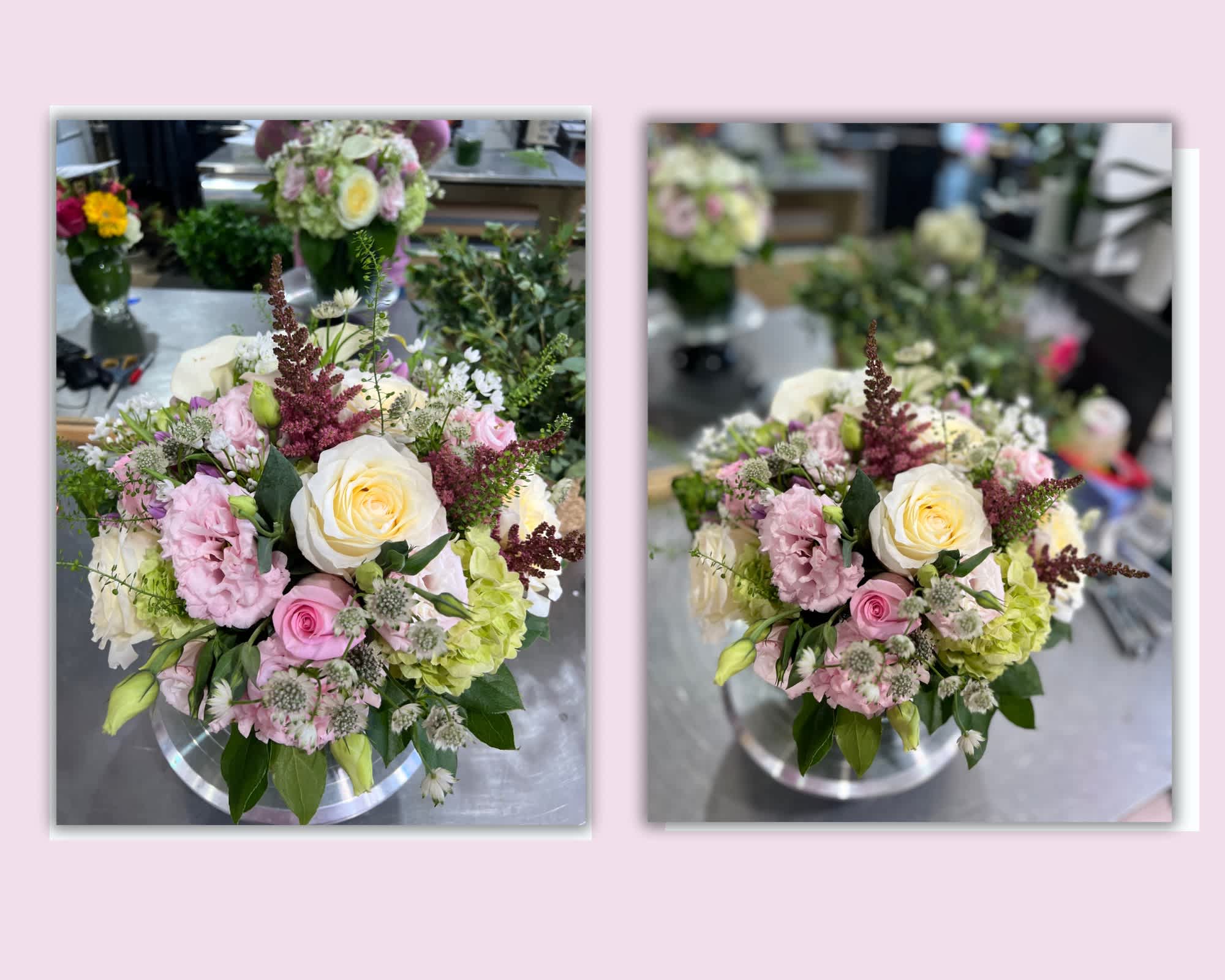 SMOOTH BAZAAR SMOOTH BAZAAR - ARRANGEMENT WITH CANDLE LIGHT ROSES, HYDRANGEA...