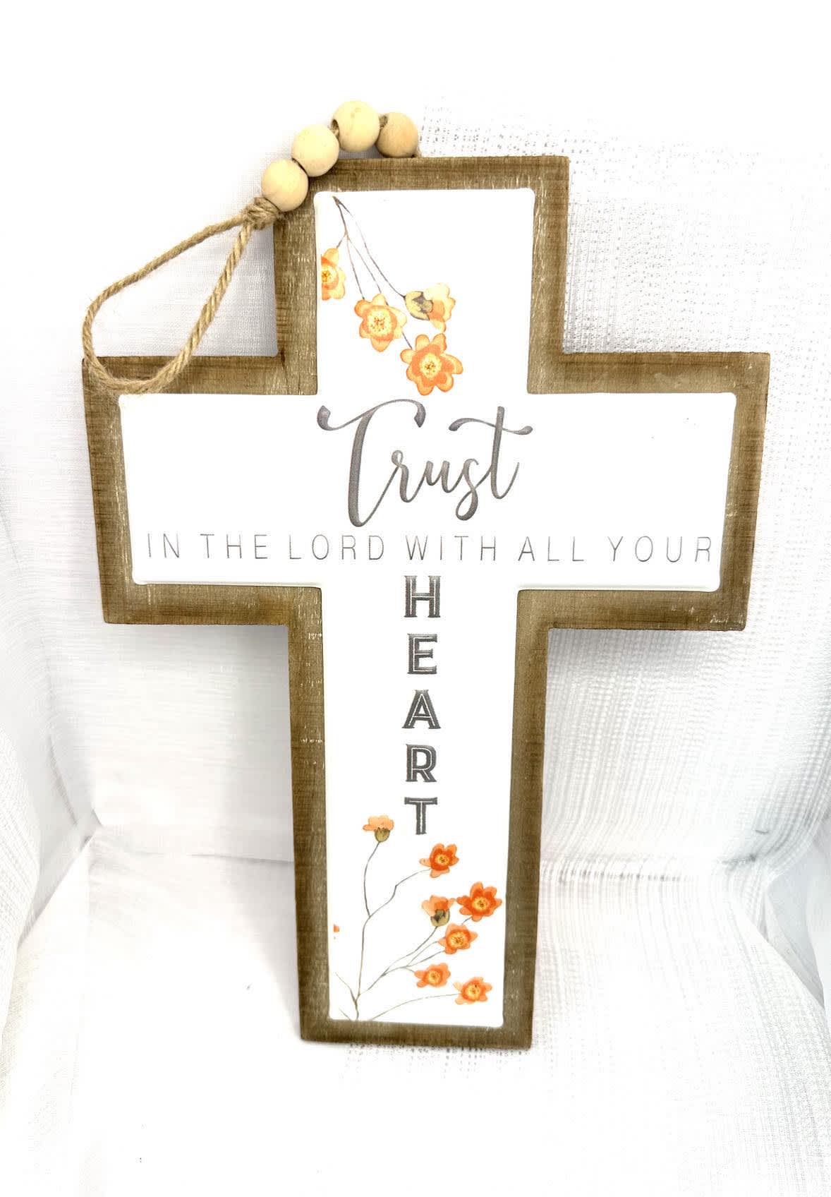 Trust Hanging Cross - A rosary like cross inscripted with, &quot;Trust in the Lord with all your heart.&quot;