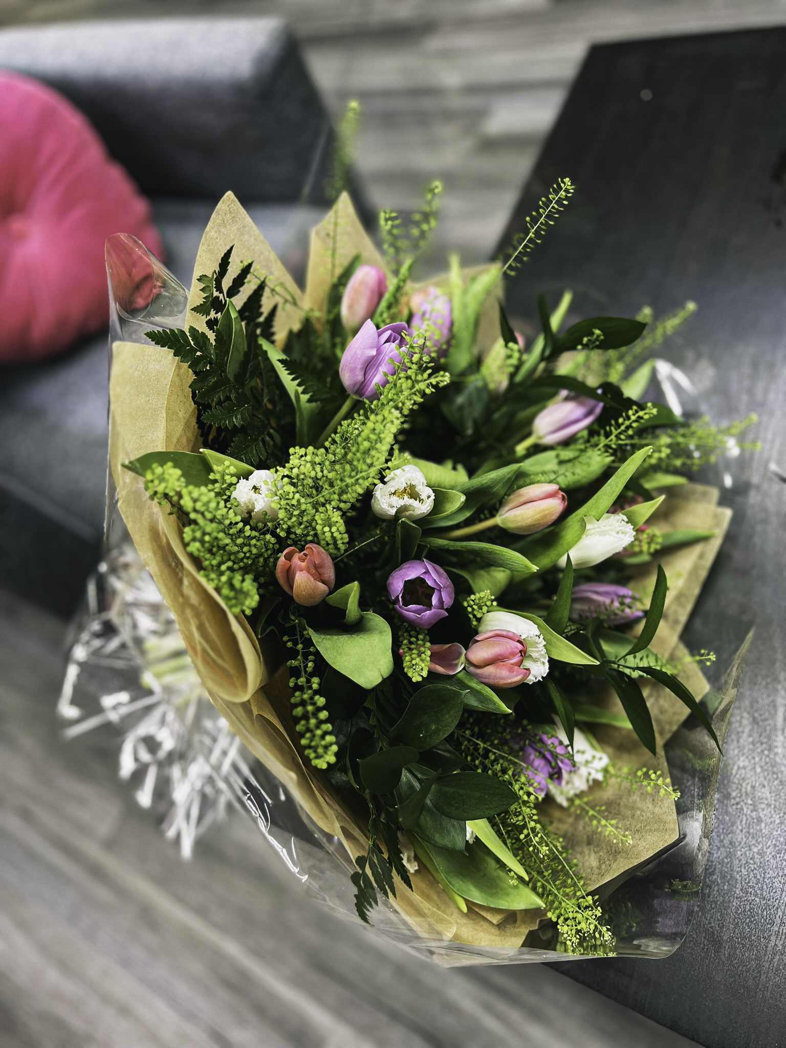 Large Spring Bouquet - &quot;Embrace the essence of the large spring with our 'Large Spring Bouquet', featuring a delightful array of pink, lavender, and white tulips. Each bloom captures the fleeting beauty of the season, bringing a touch of springtime charm to any occasion.&quot;