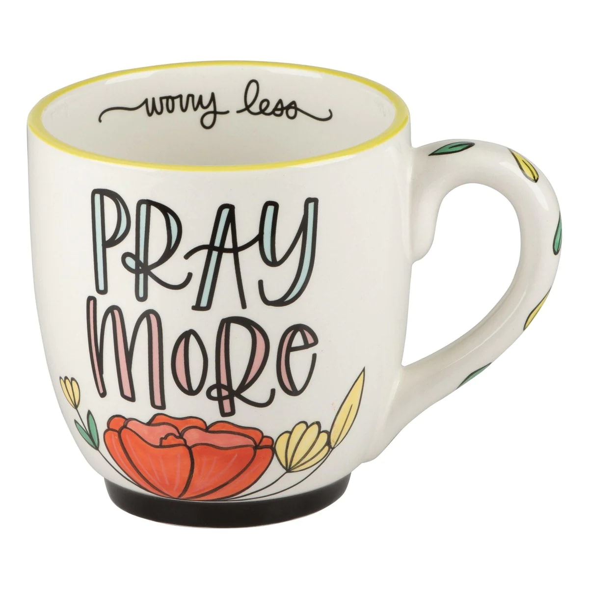 Pray More Worry Less Flower Mug - Looking for a coffee cup that will inspire you every morning? Look no further than our Pray More Worry Less Flower Mug. In a world plagued with worry, remind yourself of the power of prayer each morning as you sip your coffee or tea.