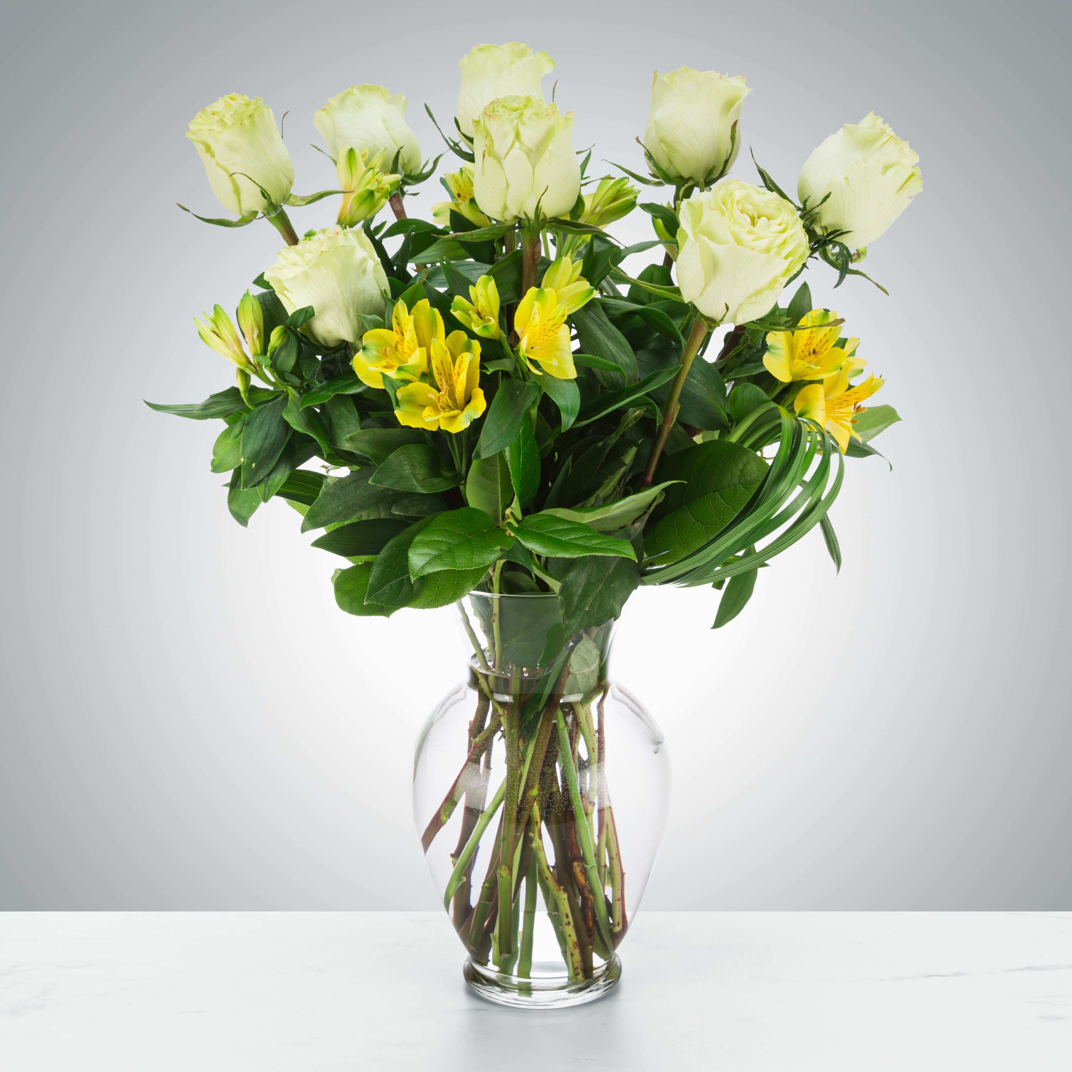 Green Apple by BloomNation™ - An all-green rose and alstroemeria is a great non-romantic flower option for somebody who likes roses. Perfect for sending as a graduation or congratulations gift to somebody you care about!  Approximate Dimensions: 15&quot;D x 18&quot;H
