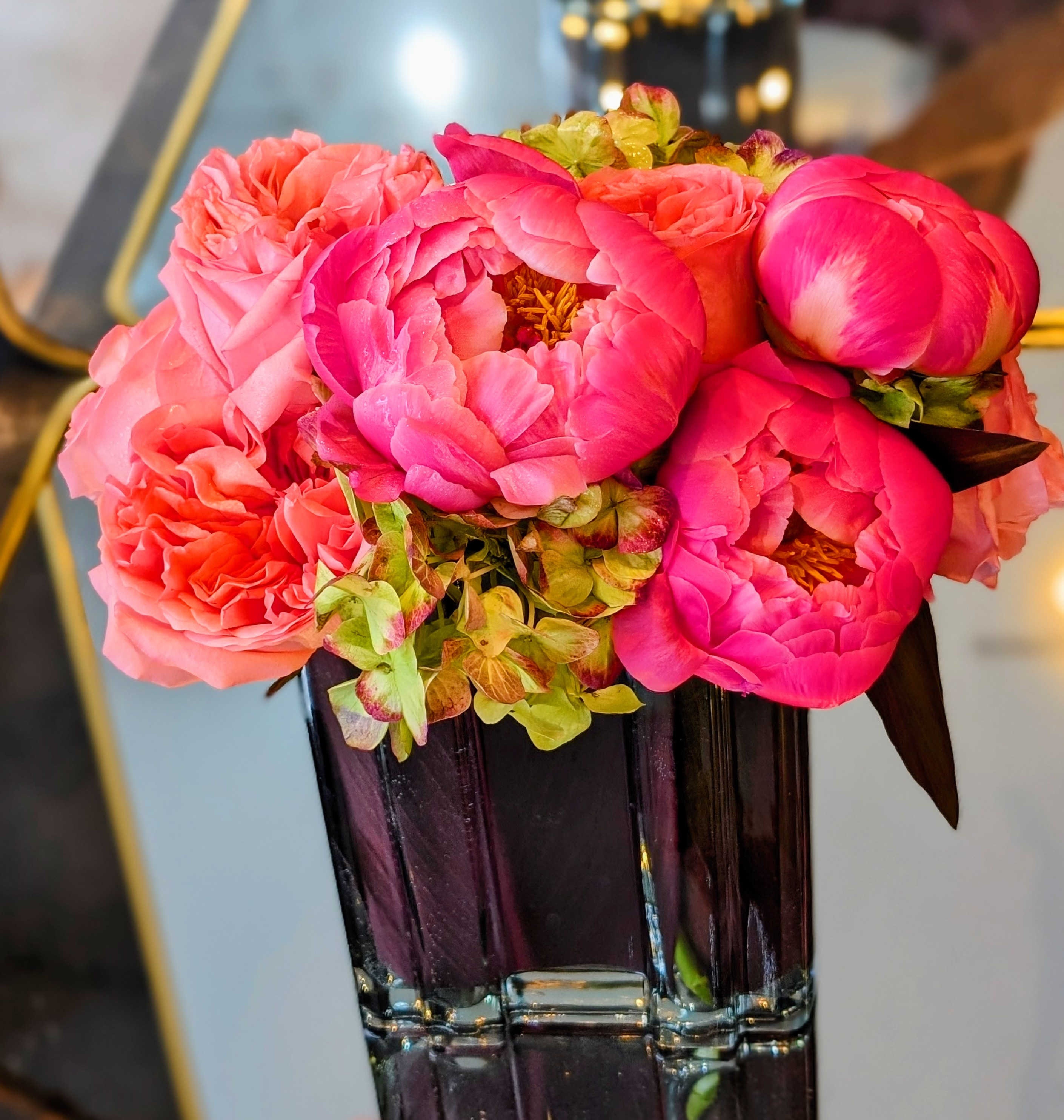 Coral Charm Peonies - Petit vase features amazing and very out of season peonies. Every ladys favorite!