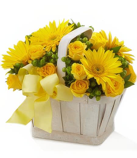 Sun-kissed Affections - Express your cheer and let the sunlight ring! Sunkissed Affections has arrived in their doorstep for that perfect unexpected surprise. All yellow fresh blossoms light up the room and moment with those oh so good vibes!  Add water daily to ensure your floral arrangement stays fresh and display the flowers in a cool location away from direct sunlight.