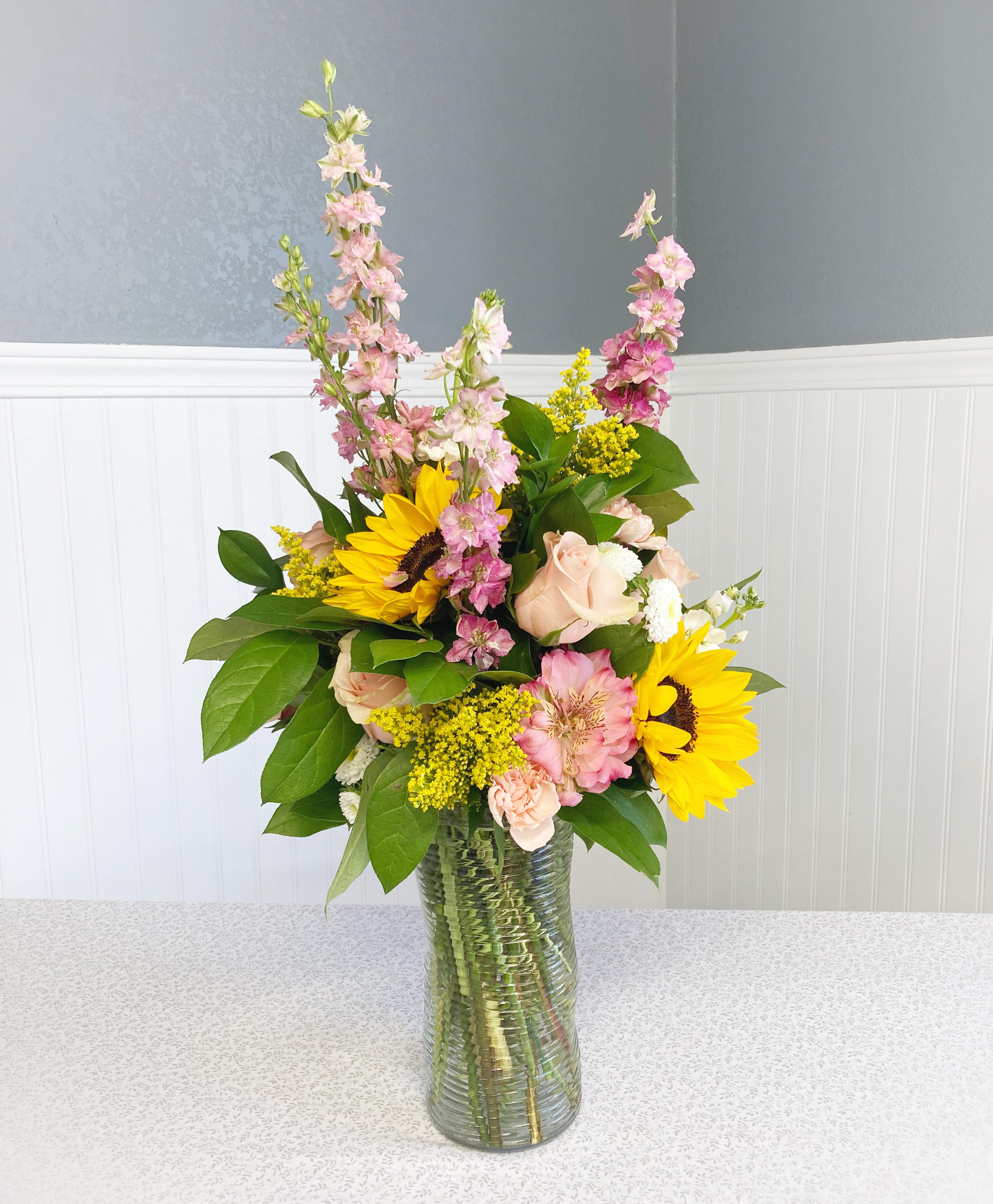 Pink Lemonade - With pops of pink and yellow, this bouquet can brighten up any occasion with it's cheerful, eye catching design!