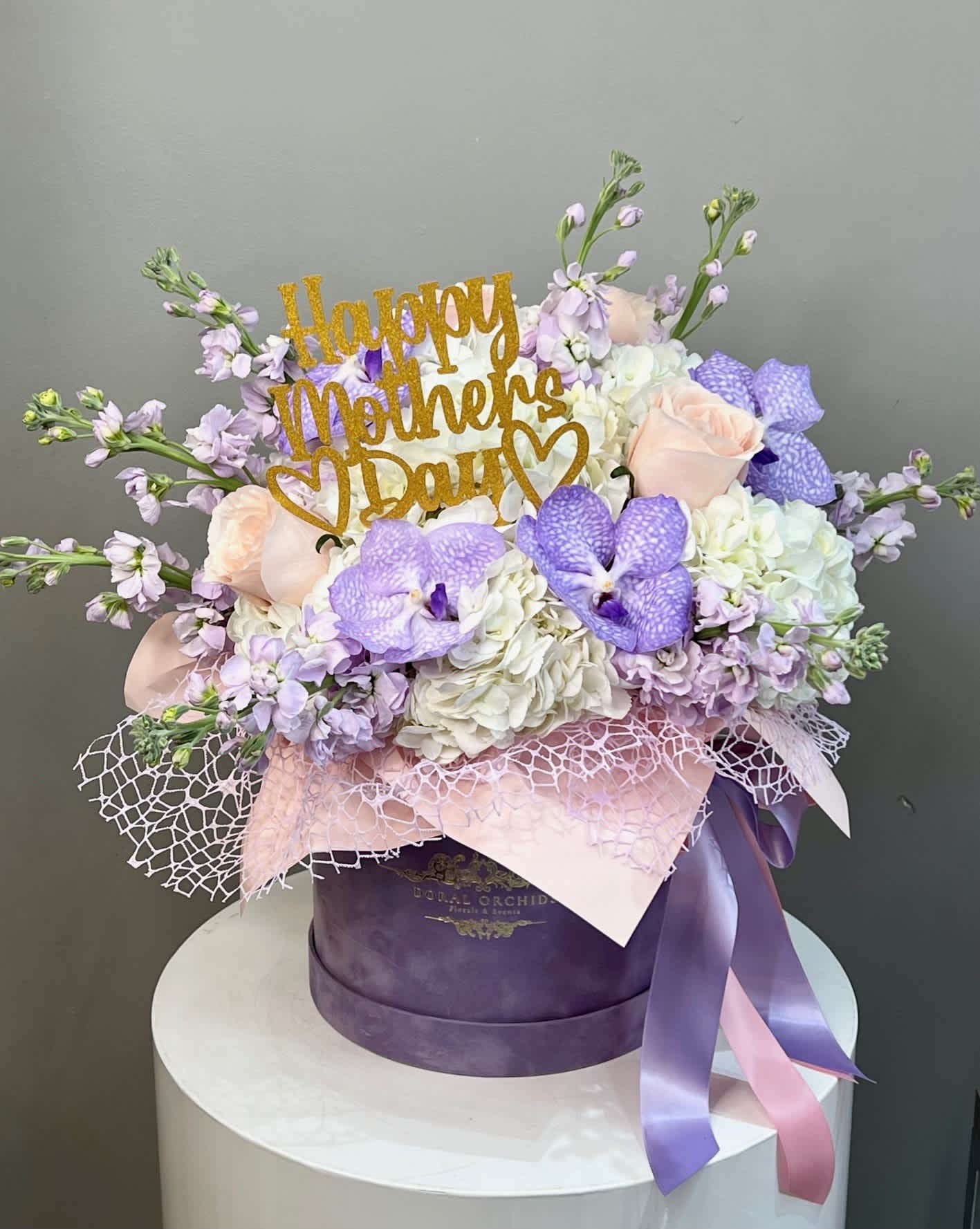 For My Mom - Magnificent arrangement of white, lavender and pink flowers in a trendy velvet box