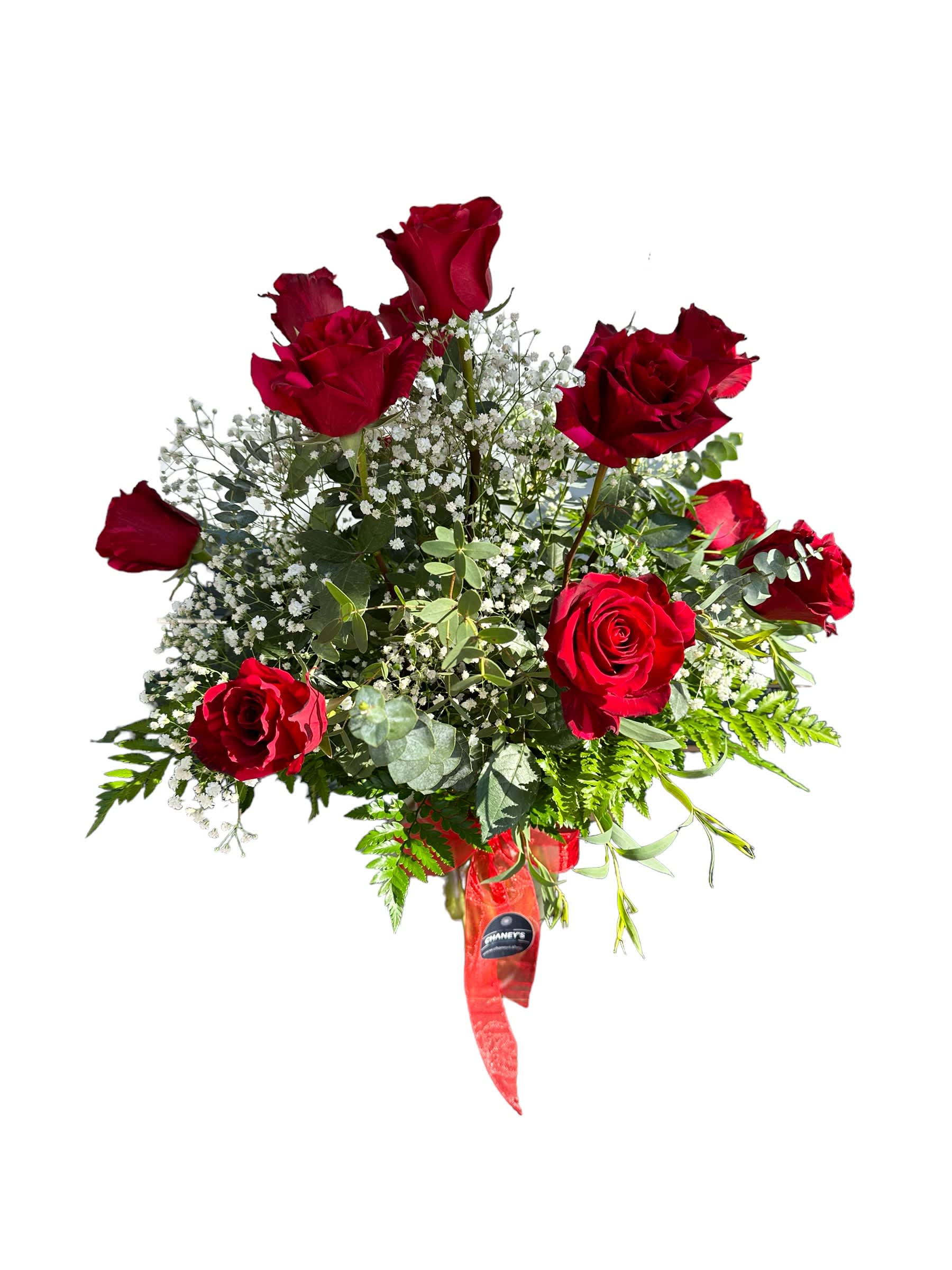 Chaney´s Red Romance 1004 (a dozen red roses) - Simple and straight expression of love with this hand made arrangement of 12 long stem red roses with expectional heads. Enjoy our queen of roses! The best quality you can get - always fresh from our growers!