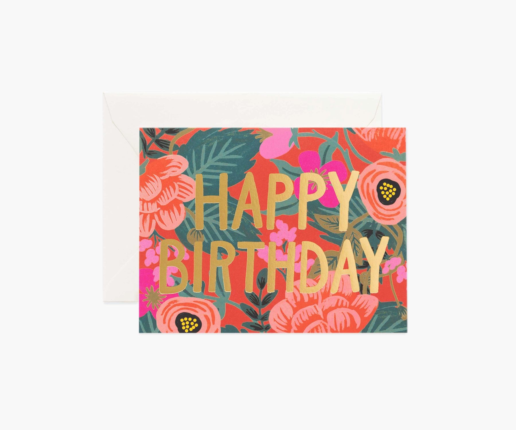 Poppy Birthday Card  - Send your favorite someone a thoughtful message with one of our birthday greeting cards. A blank interior lets your handwritten note take center stage.  DETAILS  4.25&quot; L × 5.5&quot; W Natural white cover paper Printed in full color and foil stamped Metallic gold foil Coordinating envelope Blank interior Made in USA