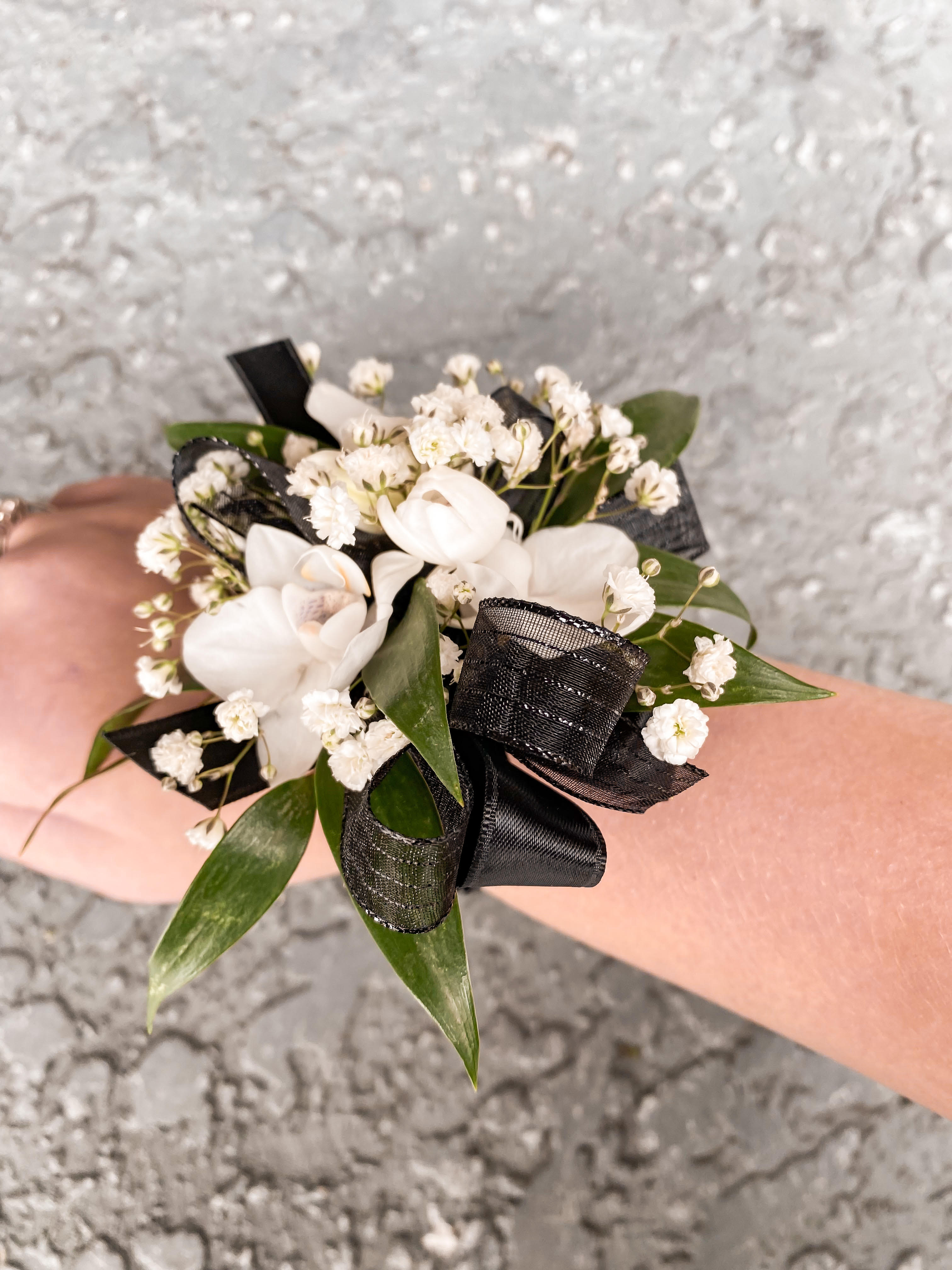 Wristlet Corsage -  - Super pretty wrist corsage!  Made to order.  We will match any color dress.  Spray roses color will vary according with availability / white, pink, blush, red.  If you have a preference, let us know.   Perfect for father daughter dance, homecoming.   We do recommend this corsage for a petite/young size.