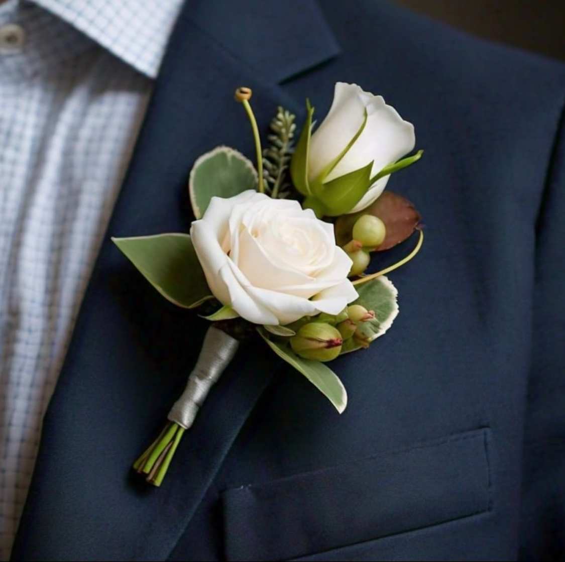 White Spray Rose Boutonniere  - White Spray Rose Boutonniere 