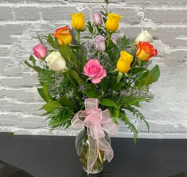 Spring Roses - Beautiful assortment of different colored long stemmed roses. (Colors will vary - but always a pretty mix)