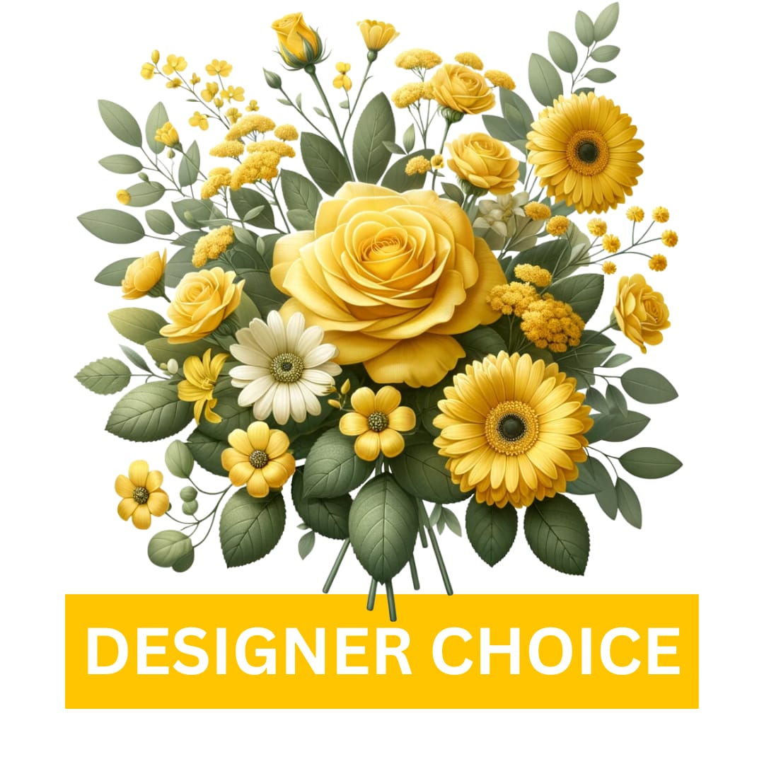 Designer Choice: Cheerful Yellows - Stunning mix of flowers hand selected and arranged in a vase by one of our expert florists
