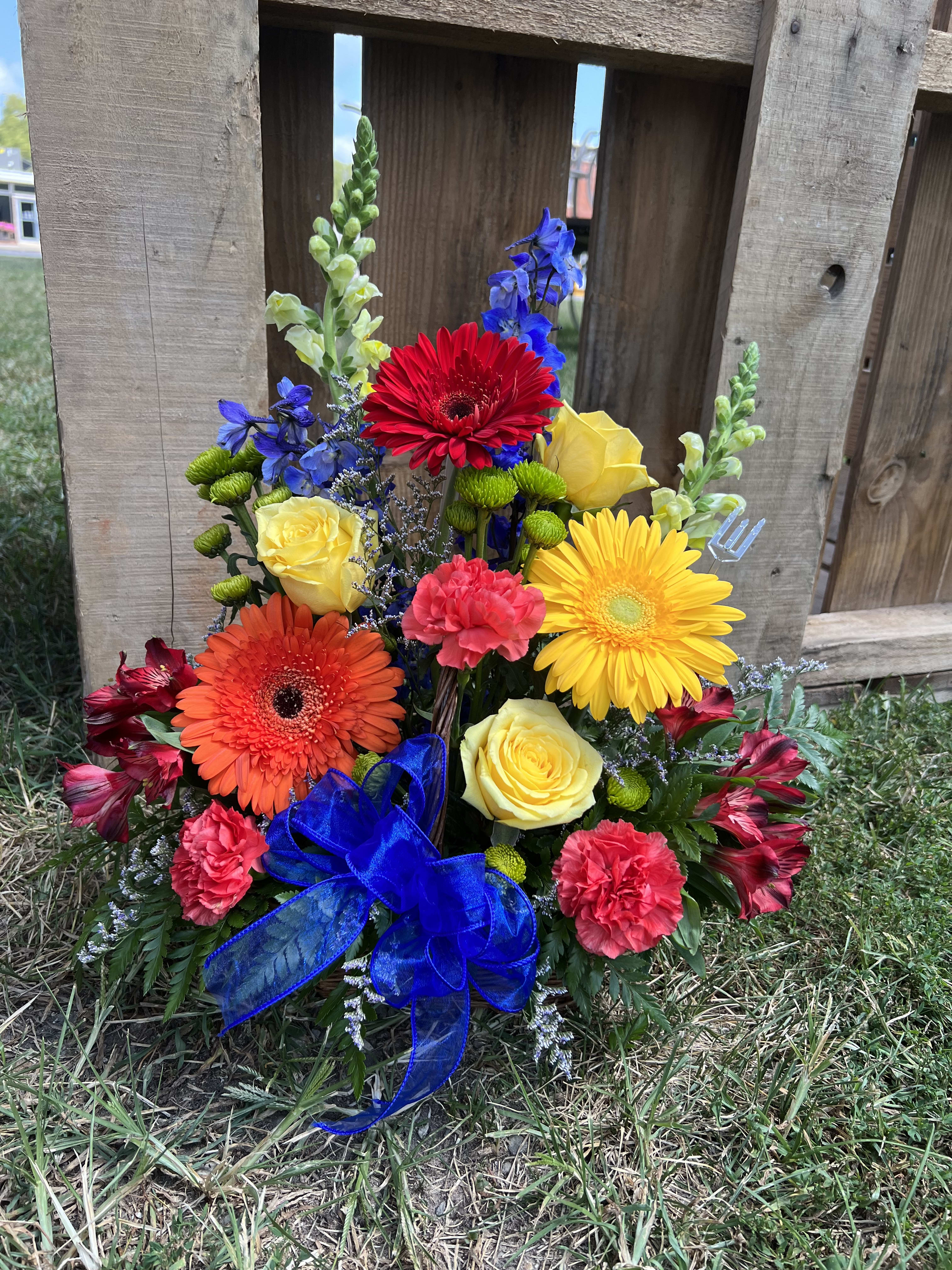 Bright Bold Basket Bright Bold Basket - A basket full mixed bright fresh flowers