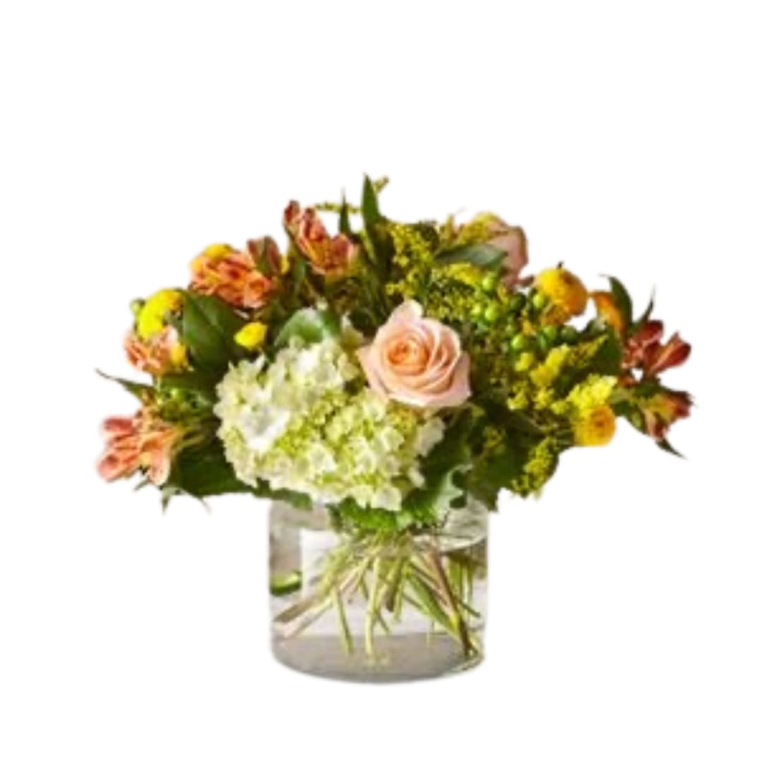 The FTD® Life’s a Peach Bouquet - This radiant bouquet is designed with a dreamy mix of peach, yellow, and light green blooms to create the perfect impression. Whether it's sent as a pick-me-up, a celebration, or just to make someone smile, everything is just peachy once this arrangement arrives.