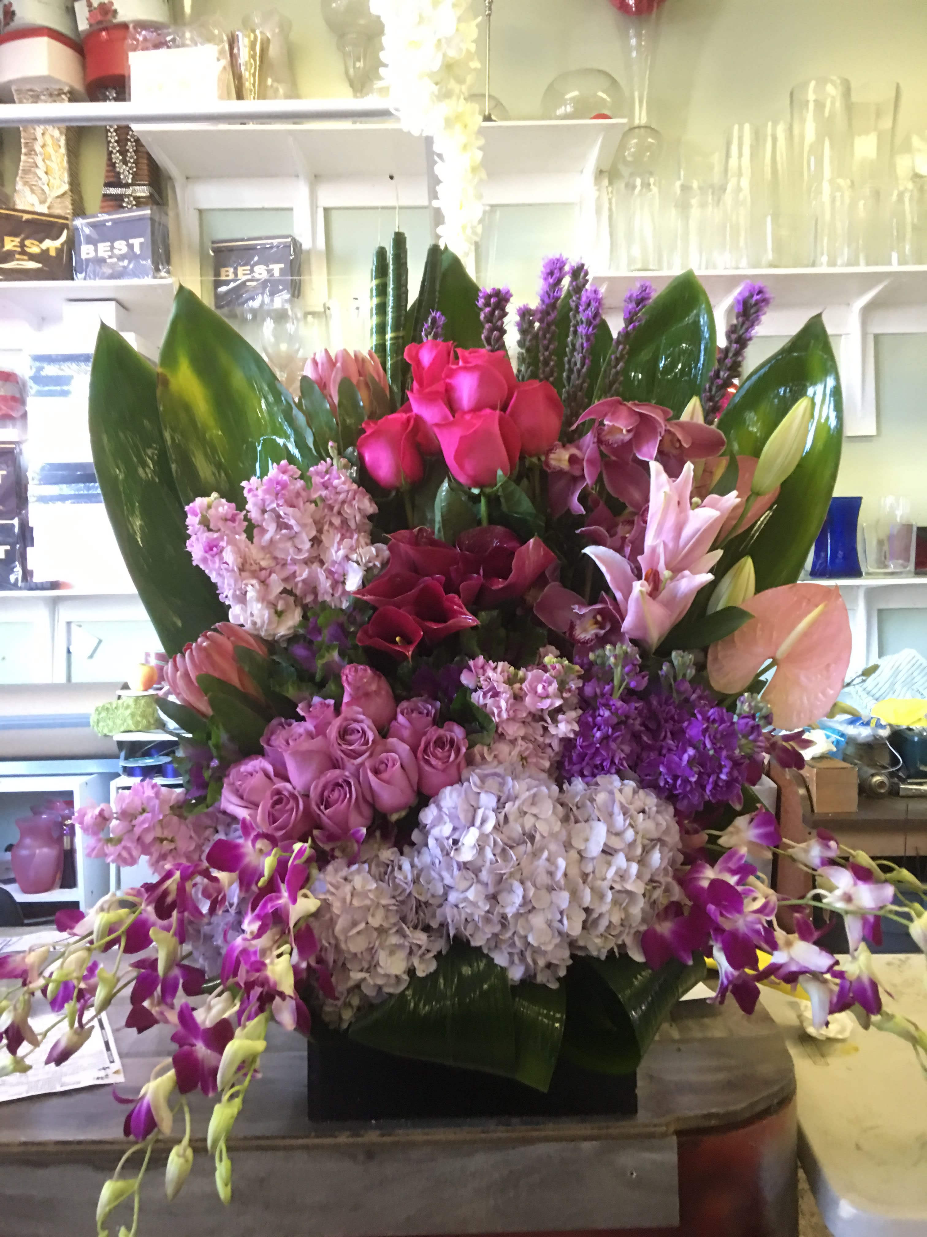 Lovely Lavender - Lavender roses, Hot pink roses,lavender hydrangeas, cymbidium orchid